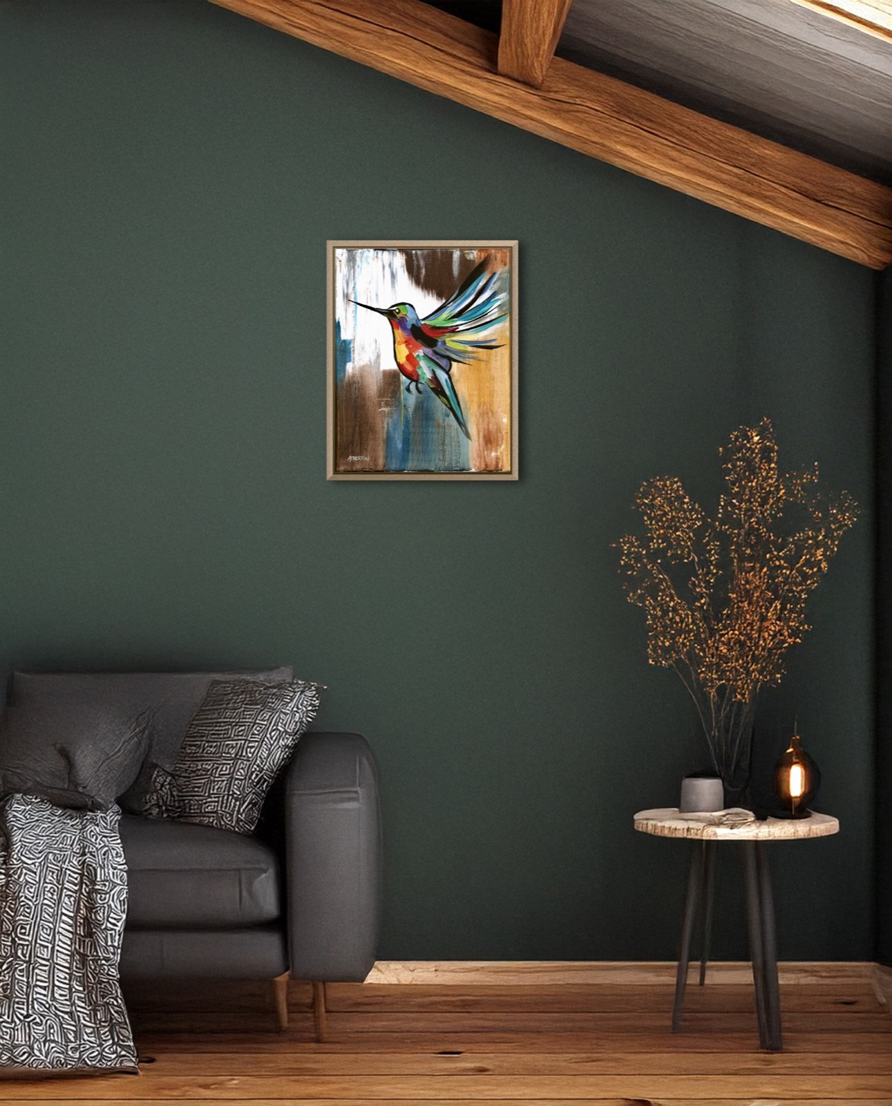 Atherton 11×14 Original Abstract decorator Painting «Humming Bird 3» signed