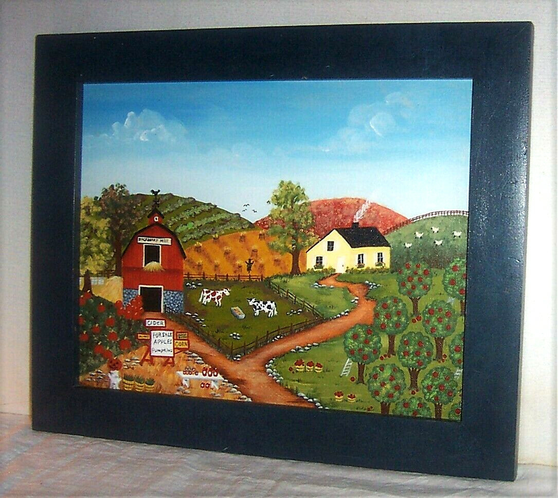 Canvas Landscape Painting BLACKBERRY HILL FARM Pumpkins Apple Orchard Autumn RI