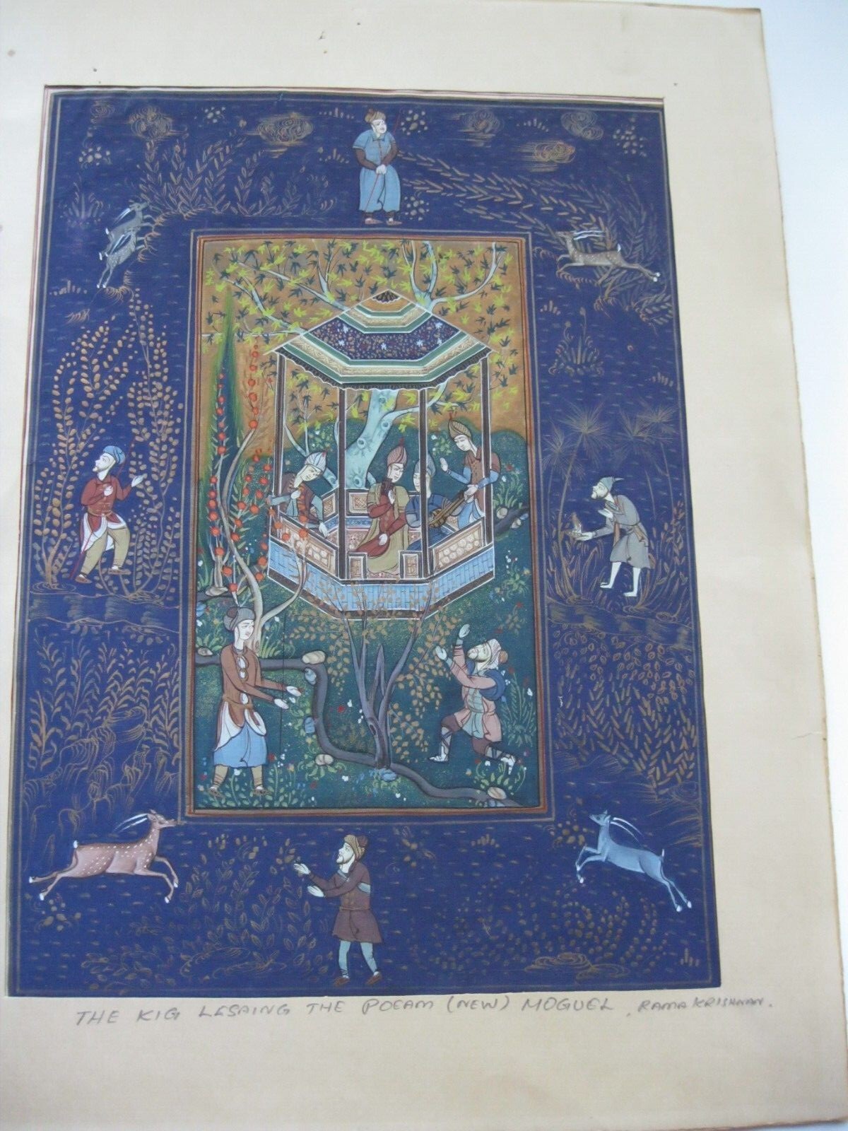 Vintage RAJASTHAN INDIA MOGUL MINIATURE SCENE on fine silk Rama Krishnan
