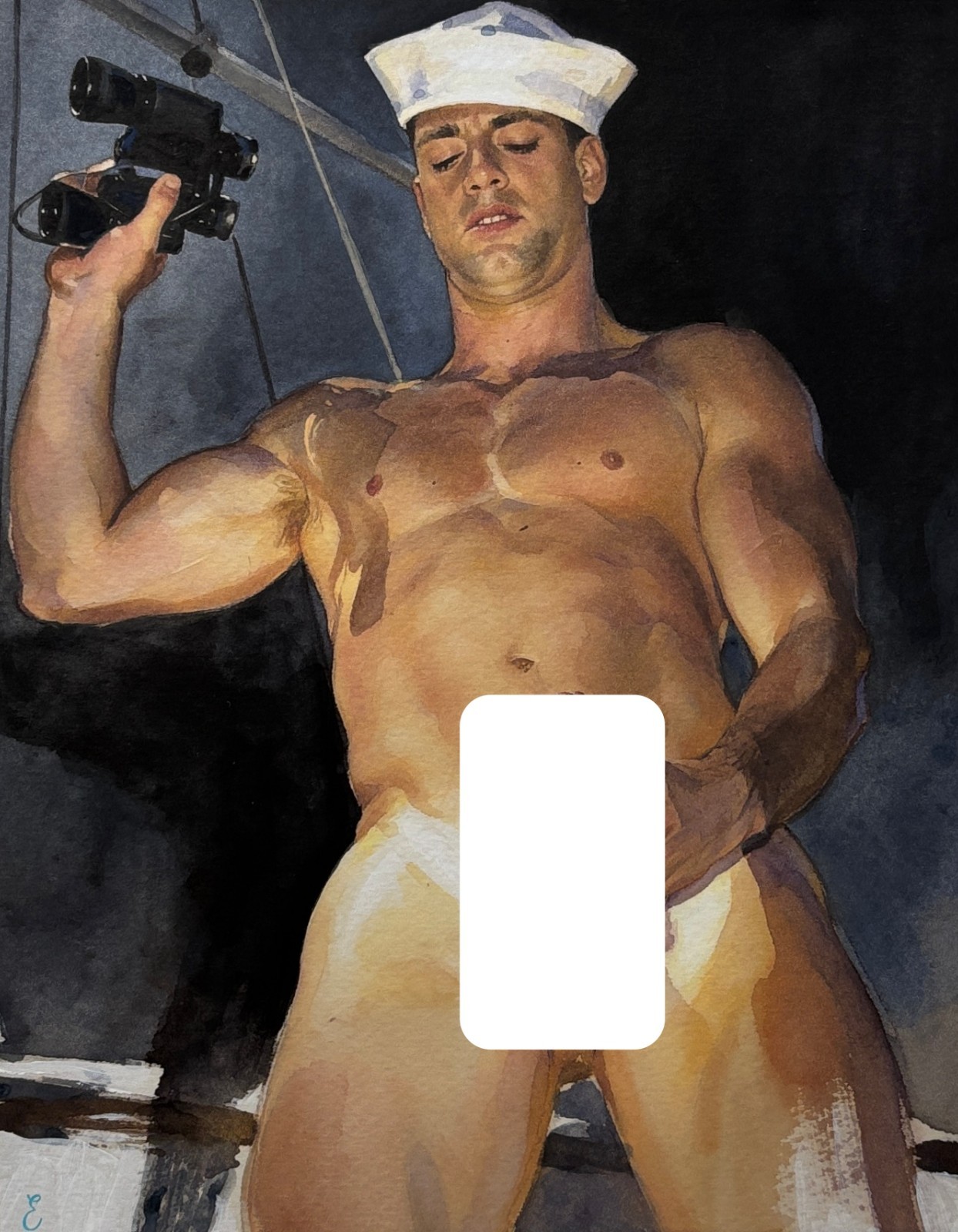 🎨 ORIGINAL NUDE MALE WATERCOLOR PAINTING by Eric Fisher