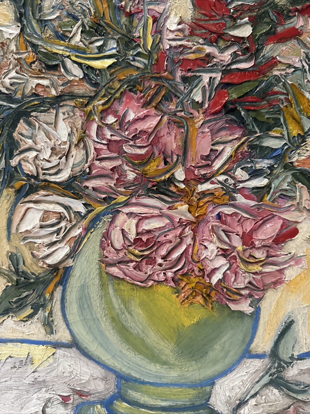 SMALL IMPRESSIONIST FLORAL PAINTING SIGNED PERALTA STILL LIFE FLOWERS CHUNKY OIL