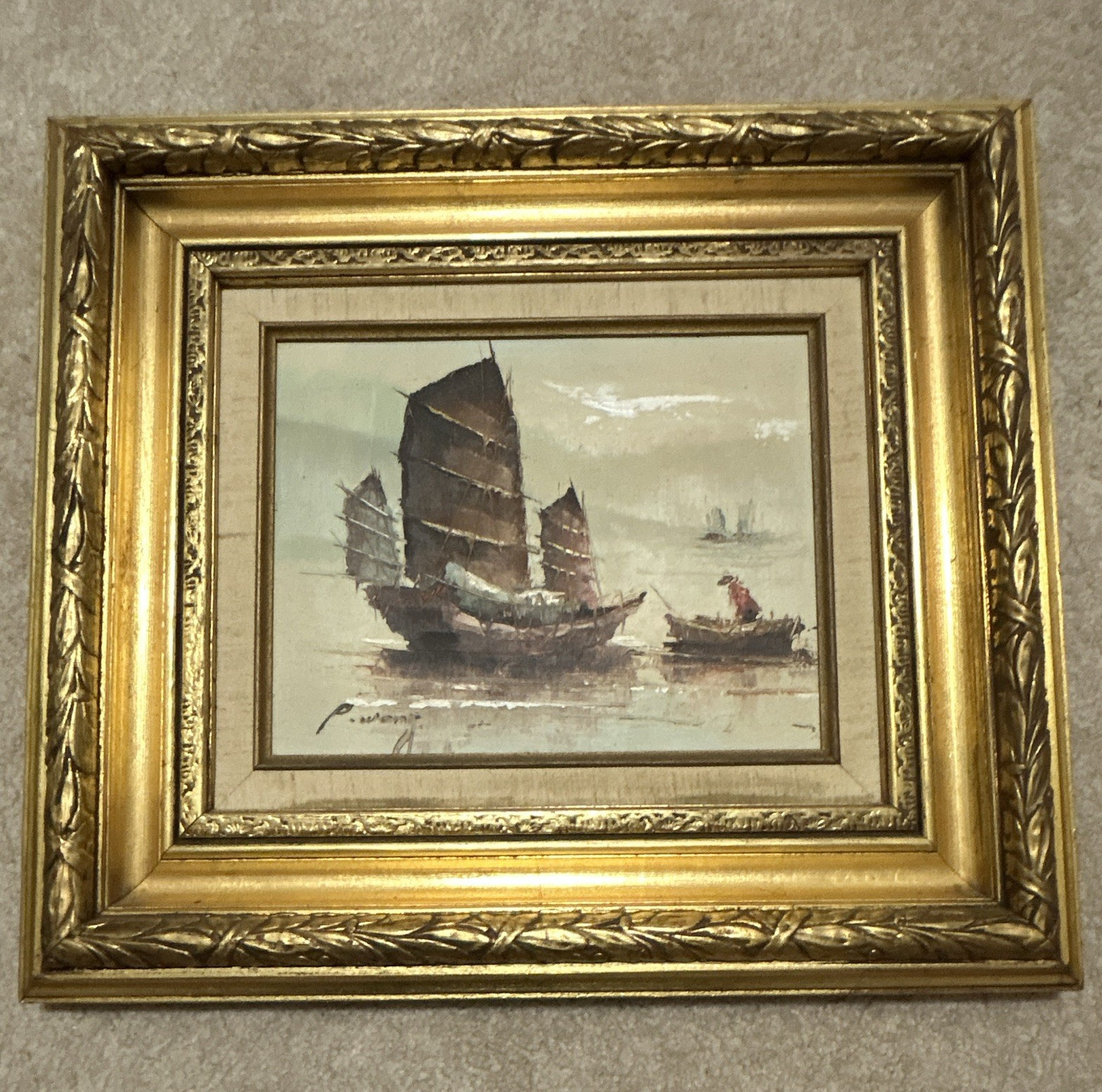 Fahlen Signed Original Oil on Canvas Framed Seascape Ships OOAK