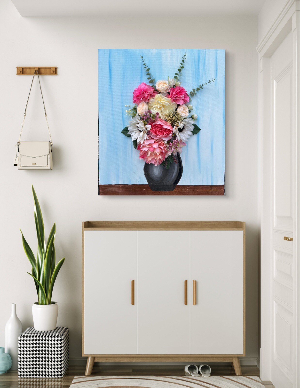 3D Effect Floral Canvas Wall Art Decor, Artificial Flower Bouquet