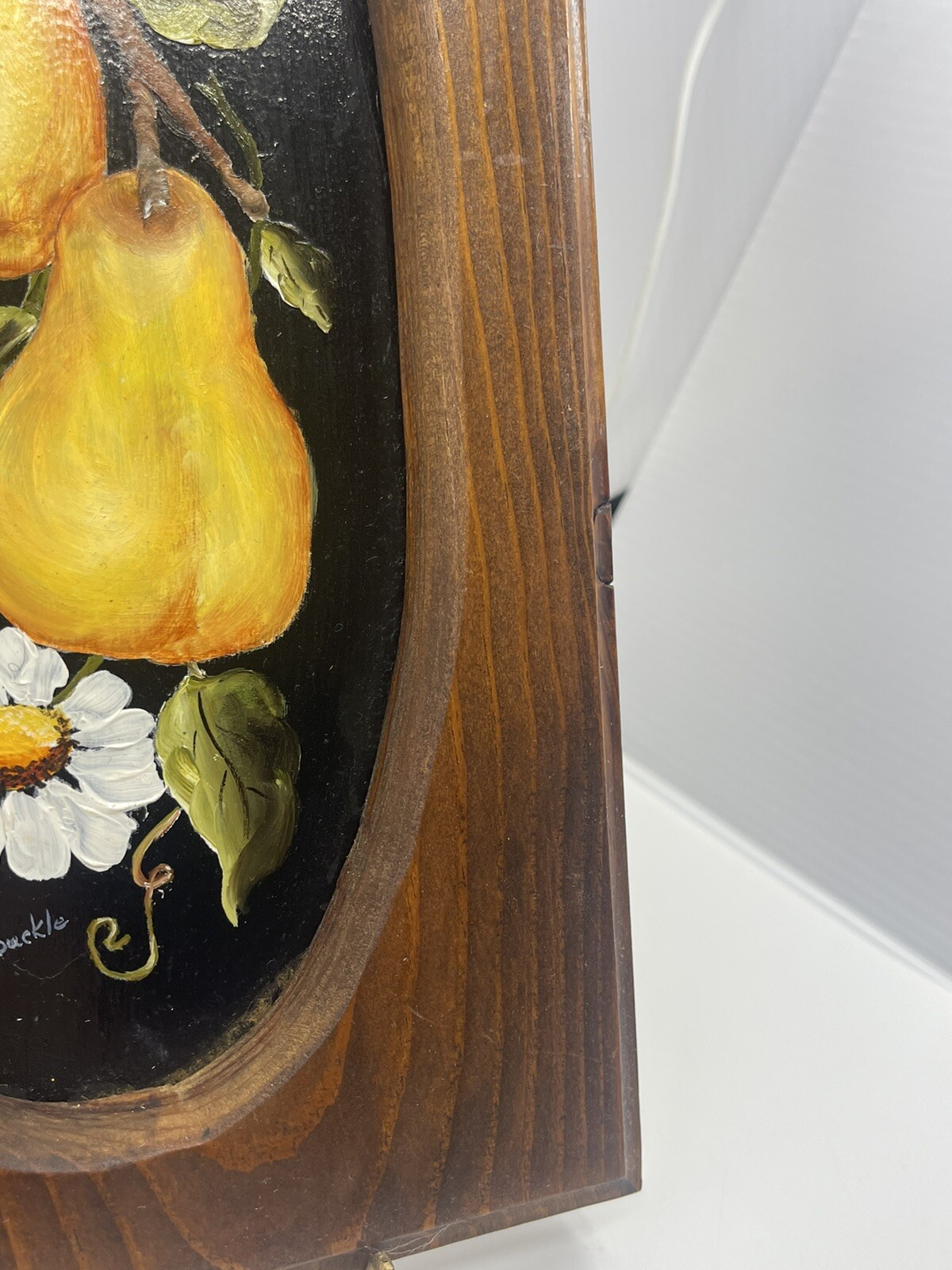 VTG Still Life Hand painted Pears Apples Daisy Hand Carved Frames Miniatures