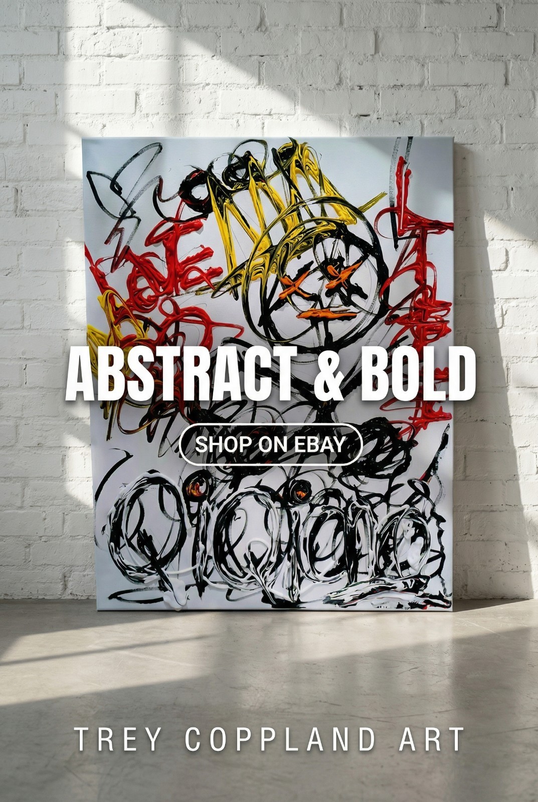 Fire Island , Trey Coppland Abstract on Canvas Black Framed 12+36 inches!