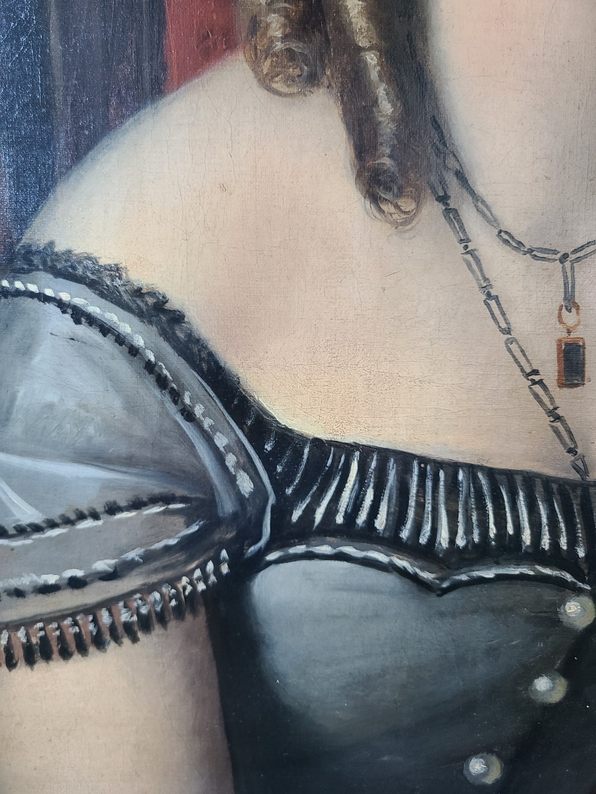Antique 19th Century Oil Painting Portrait of a Victorian Gothic Young Lady