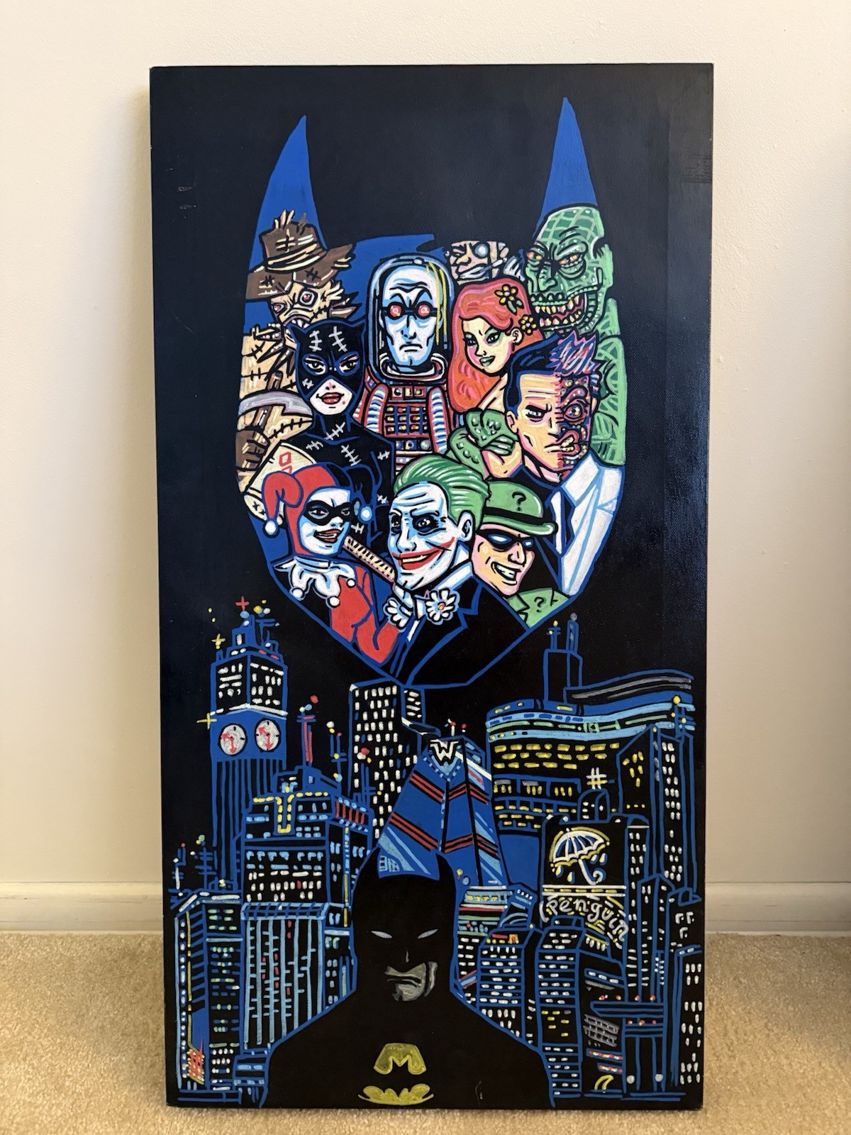 1/1 Custom Batman Canvas Painting 24”H x 12.5”D