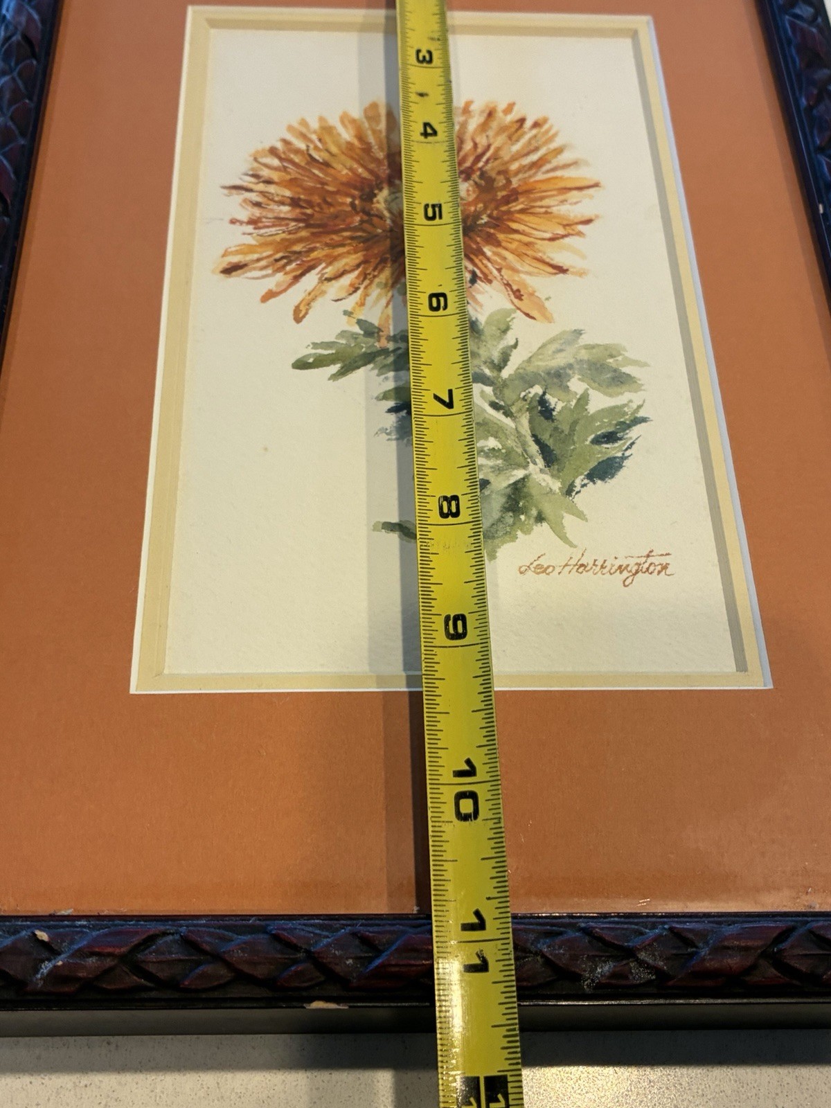 Vtg Signed Watercolor Chrysanthemum Flower Matted & Framed