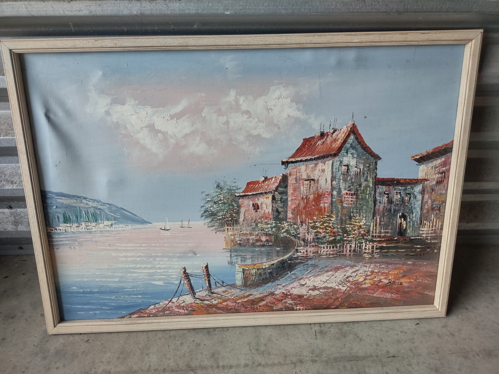 Vintage Landscape Impressionist oil painting Signed by Bruce 37 1/2 X 25 1/2″