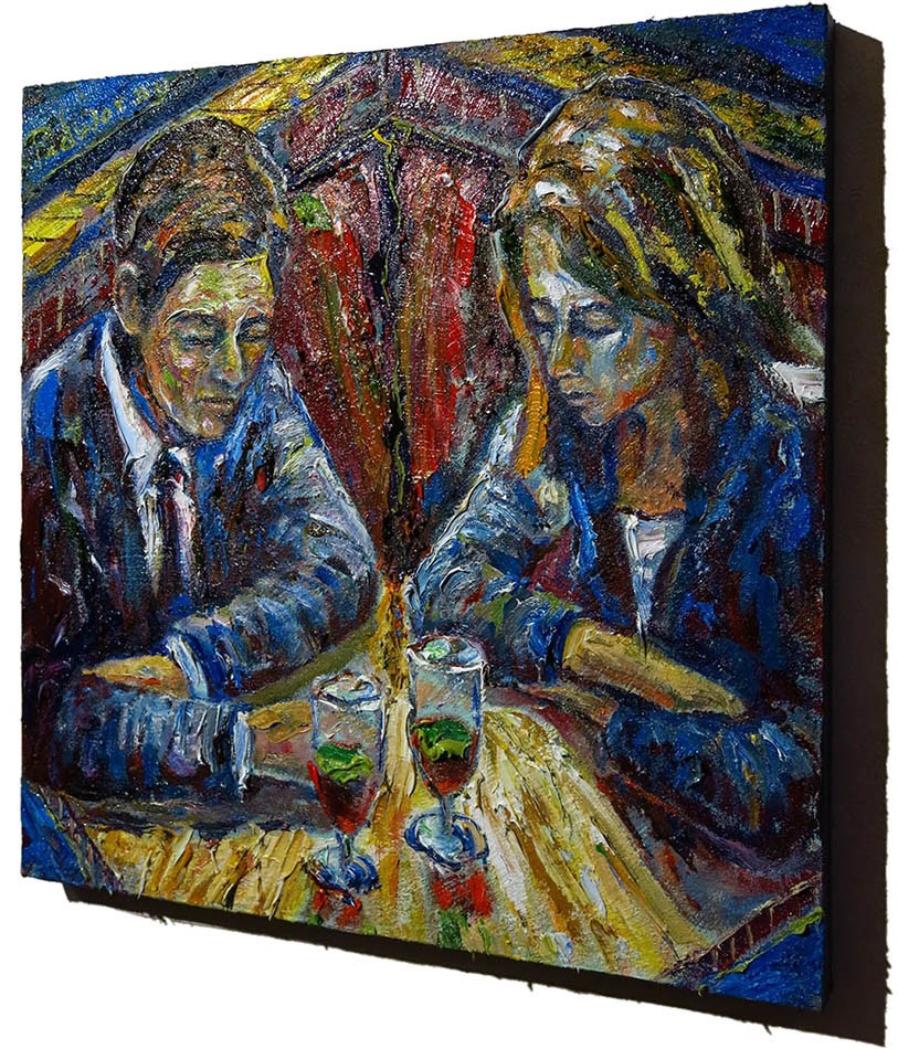 ORIGINAL OIL█PAINTING VINTAGE REALISM█ART SIGNED MAN LOVE MARRIAGE NR 24x24x1.5″