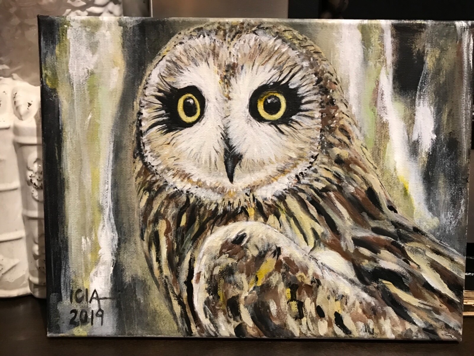 Original acrylic painting owl on canvas 12x9x0,5inches , wall art