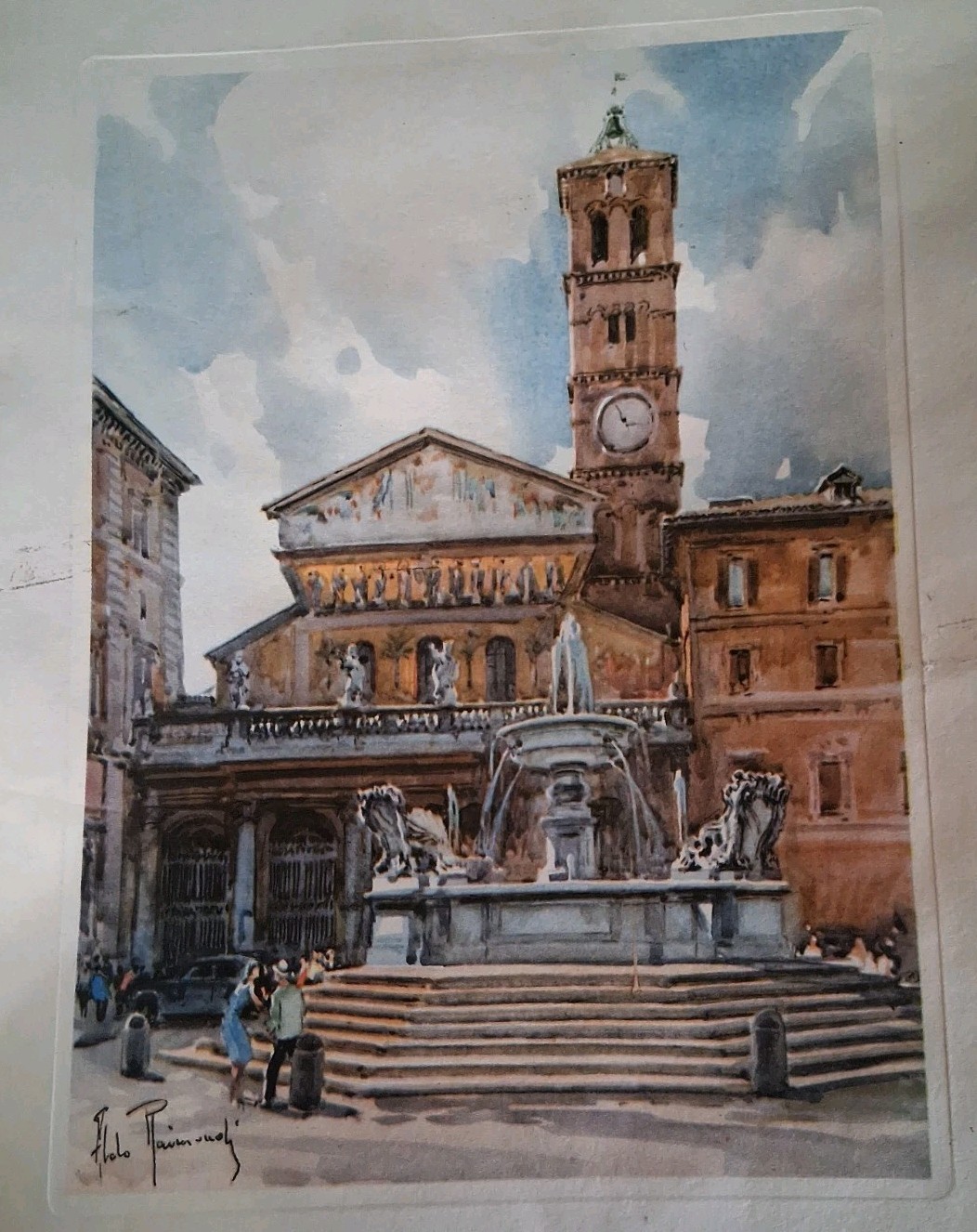 Vintage Set Of (3) Rome Watercolor & Ink Street Paintings c1970 13×9