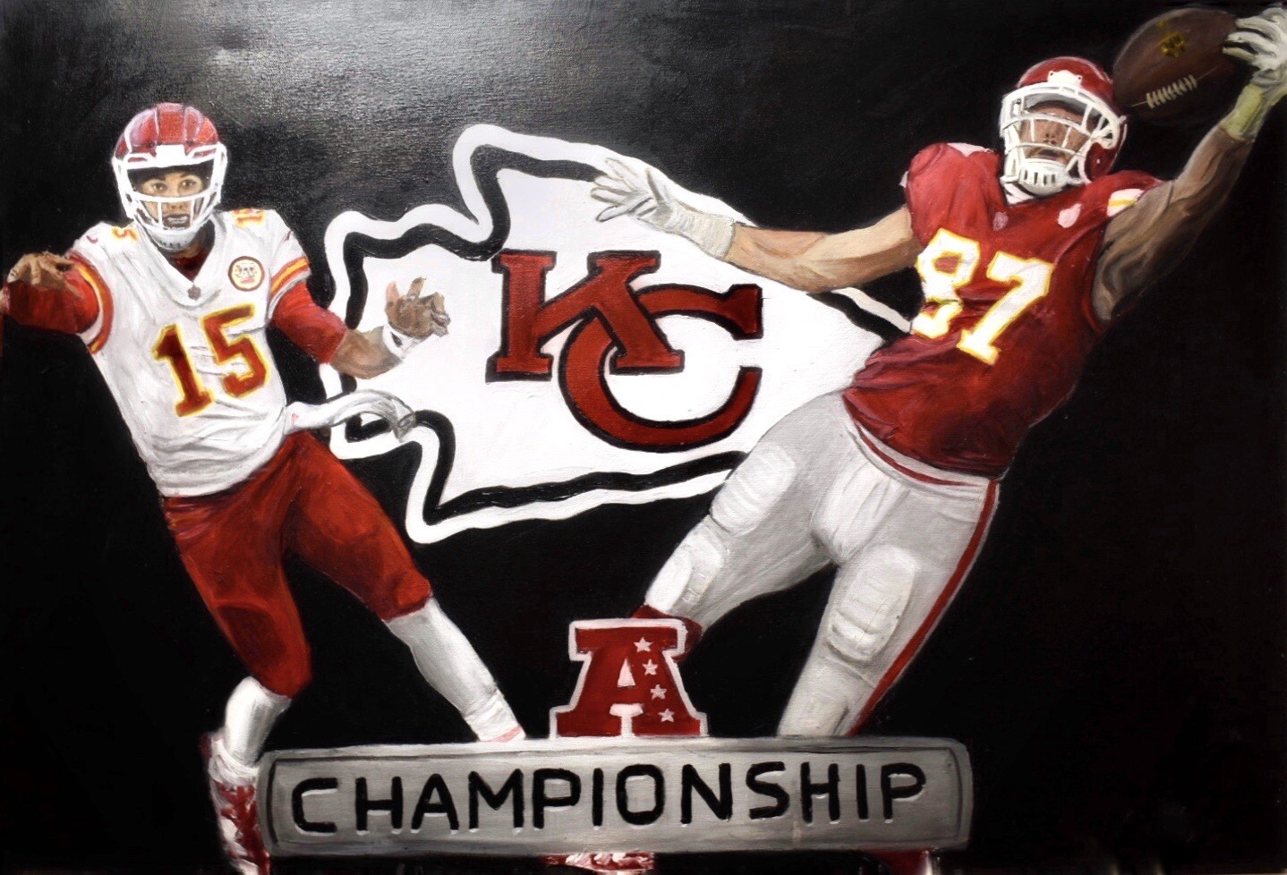 NFL ❤️ Super Bowl Kansas City Chief Painting Of Patrick Mahomes , Travis Kelce