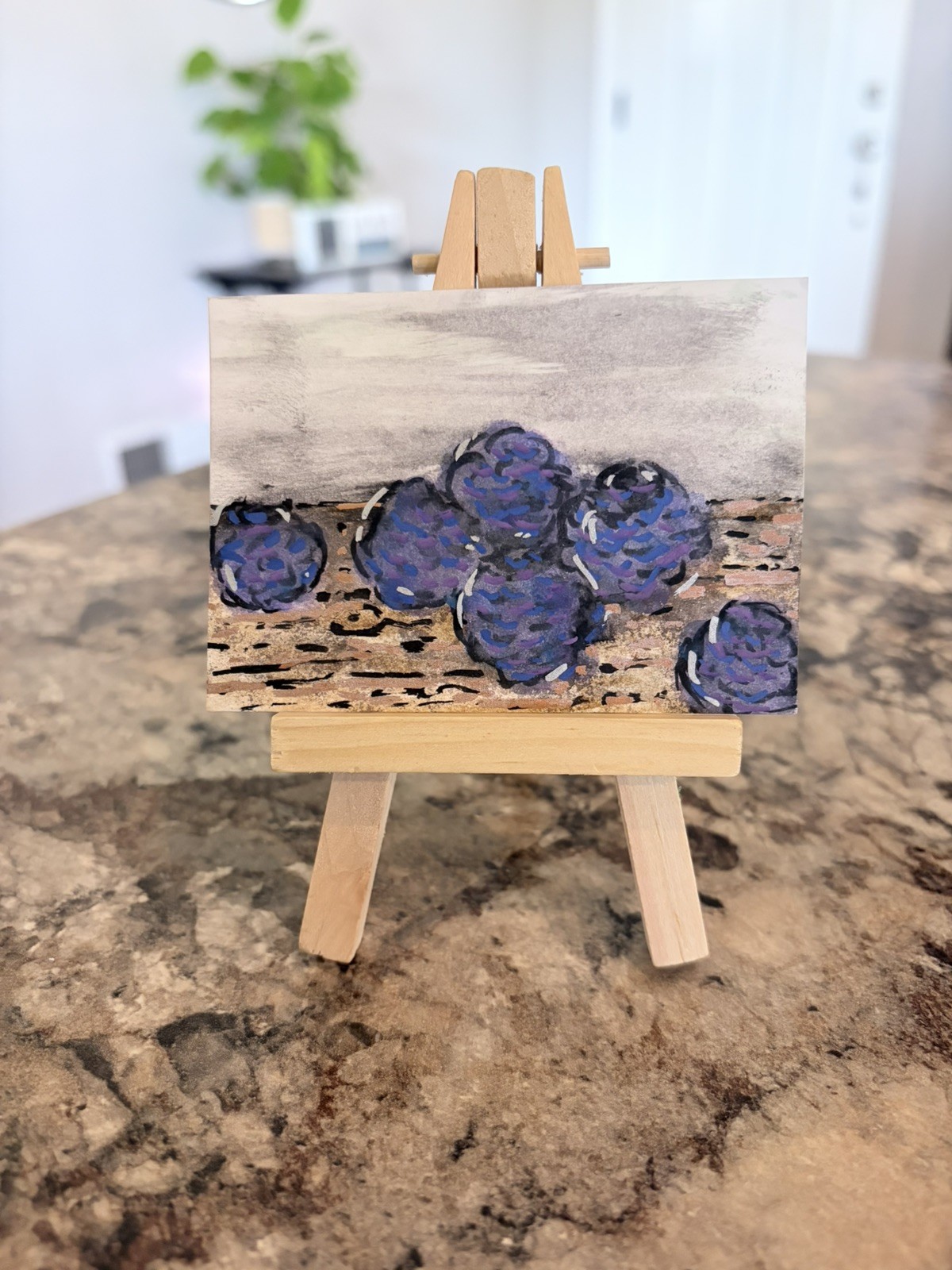 ACEO Original Mixed Media Painting Art Card Blackberries
