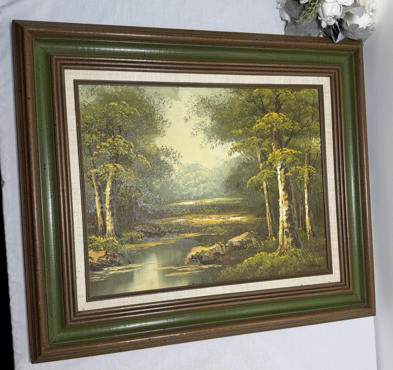 Vintage Framed Oil Painting On Canvas Autumn Landscape River Williams 23”x27”