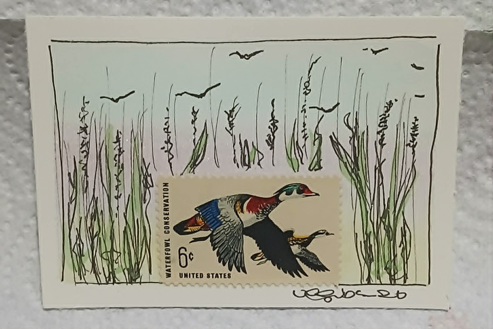 Waterfowl Conservation Ducks Postal Whimsy OOAK ACEO Watercolor Rising Sun Art