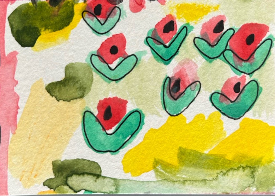 ACEO Original Watercolor Floral Landscape Painting 3.5”x2.5” Art by Miss Rina