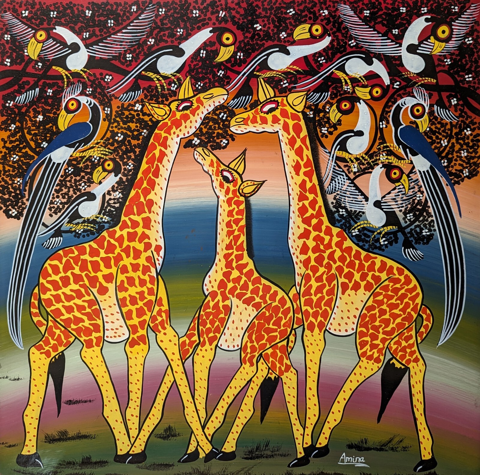 AMINA THREE GIRAFFES AMONG THE BIRDS