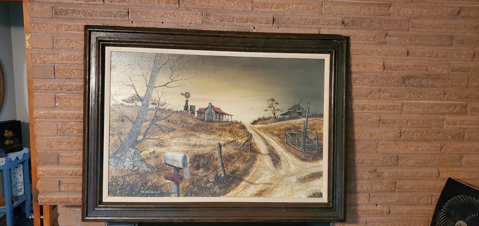 R.DON HUTCHINS RURAL FARM AMERICA OIL PAINTING WITH WOOD FRAME