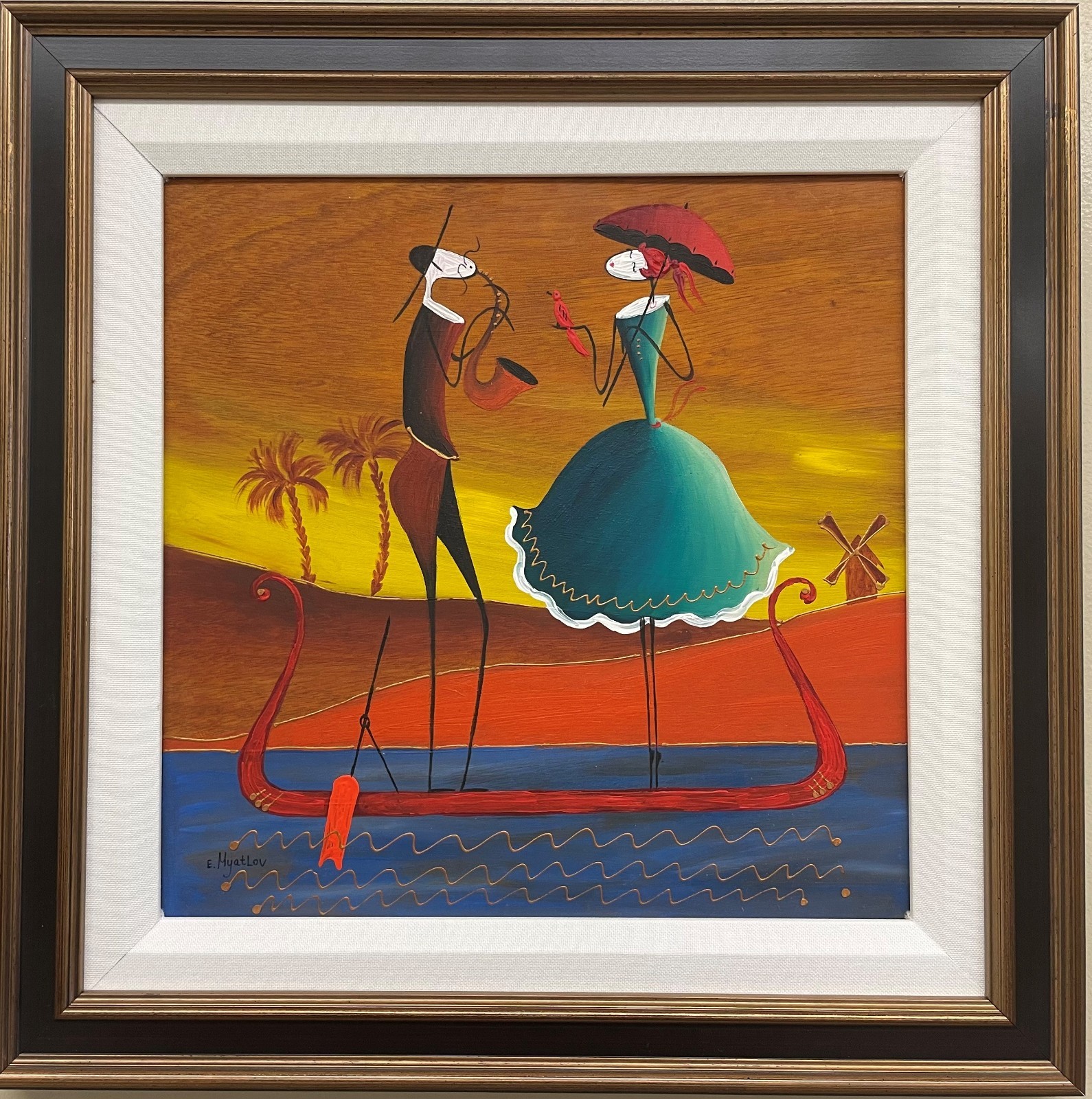 Esther Myatlov «Gondola Serenade» Hand Signed Original Oil on Wood Framed New
