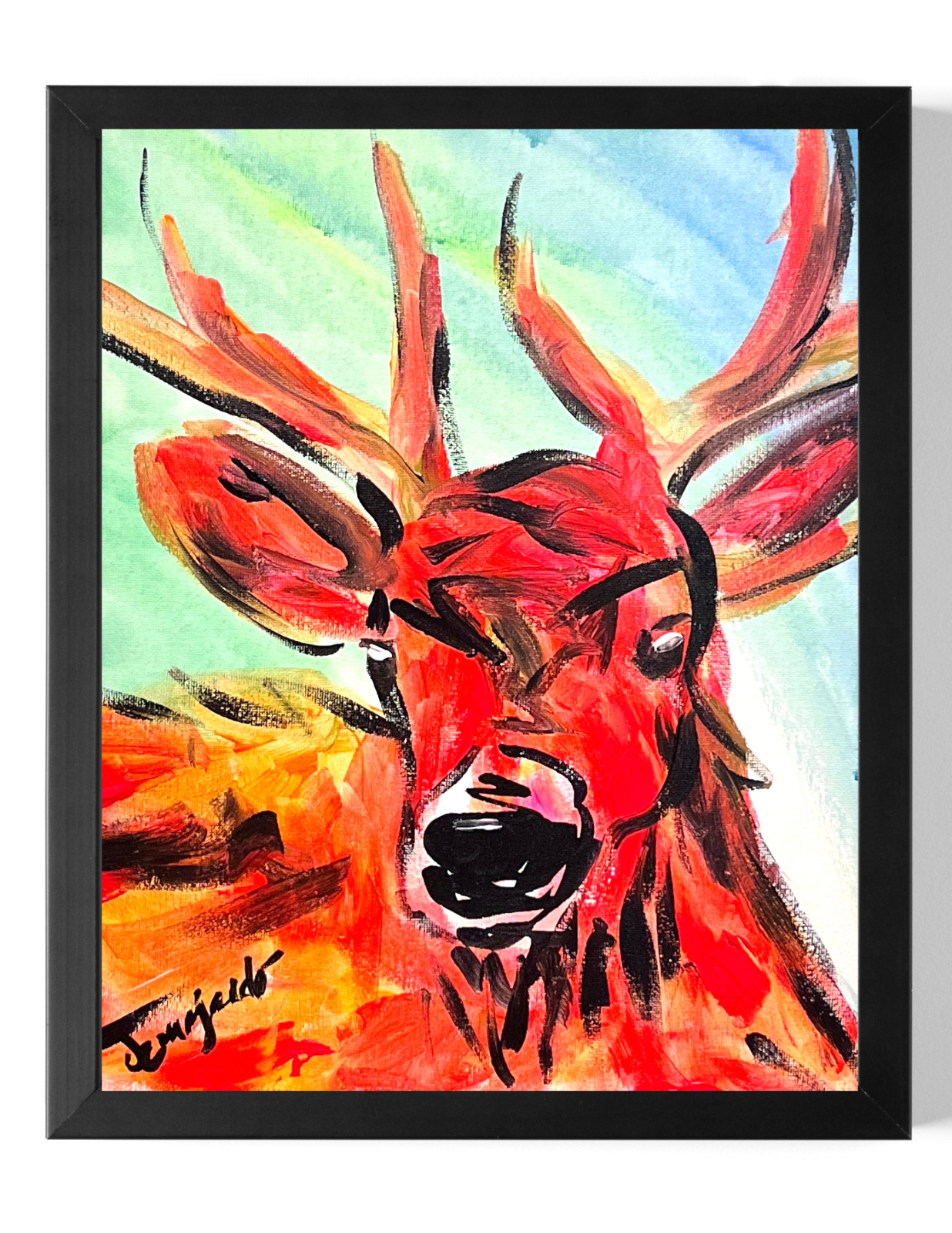 Guajardo Art: Red Deer 14X11 Original Canvas Signed Whimsical Interior Decor
