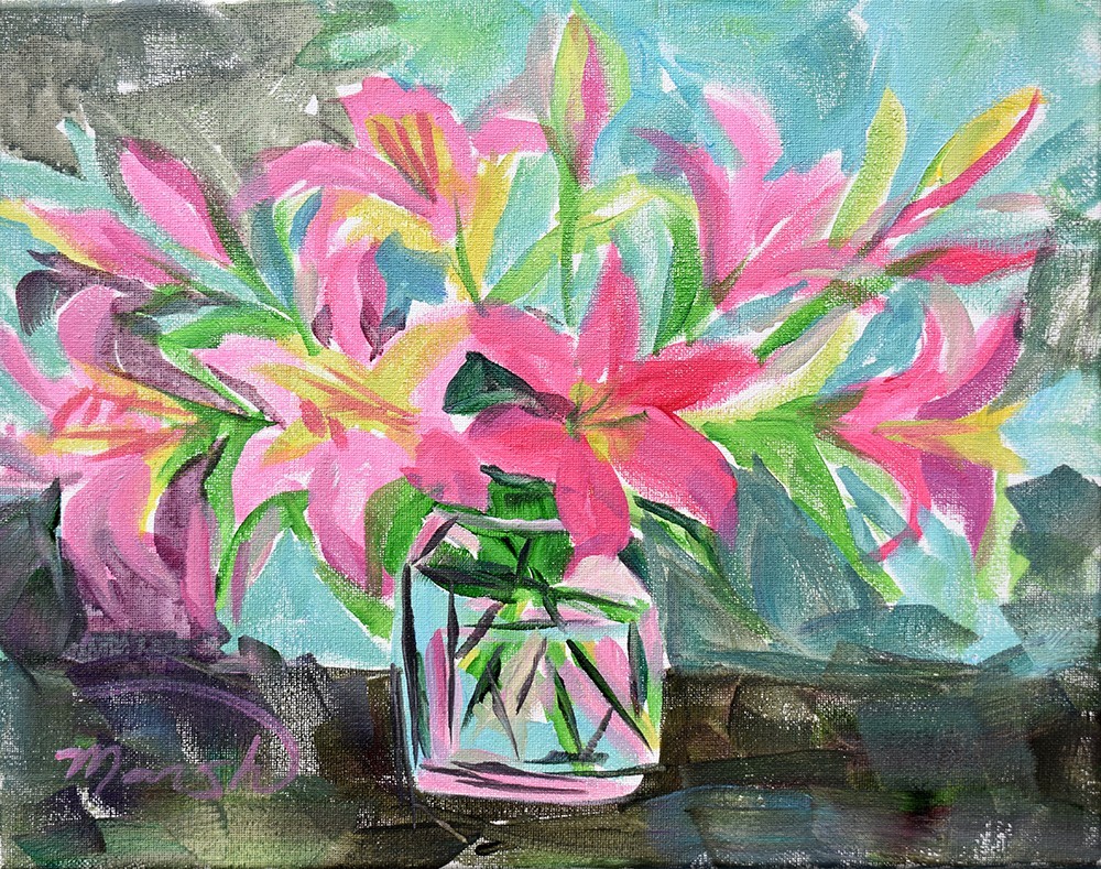 Original Bold 11×14 Impressionist Floral Painting Acrylic Canvas Signed Decor