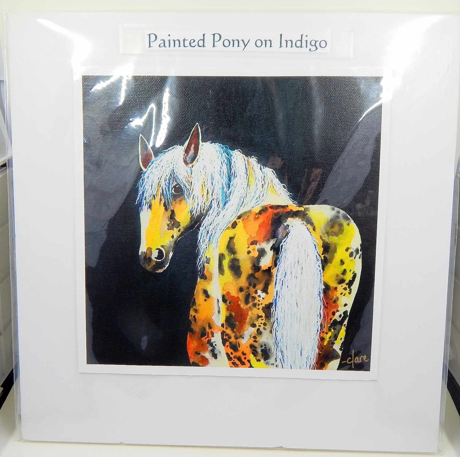 Painted Pony on Indigo Mini Giclee on Canvas 8×8 Clara Nilles