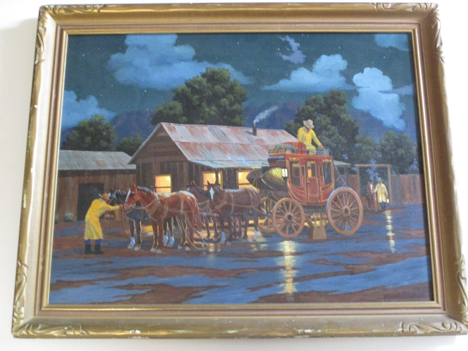 HAL PENROD VINTAGE AMERICAN WESTERN NIGHT COWBOY HORSE CARRIAGE RANCH LANDSCAPE