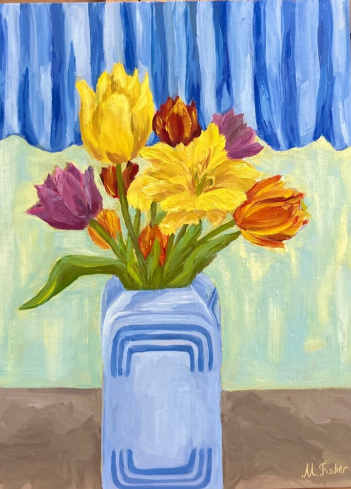 Original Oil Painting Tulips Spring Flowers Art Decor canvas on panel 16” x 12”