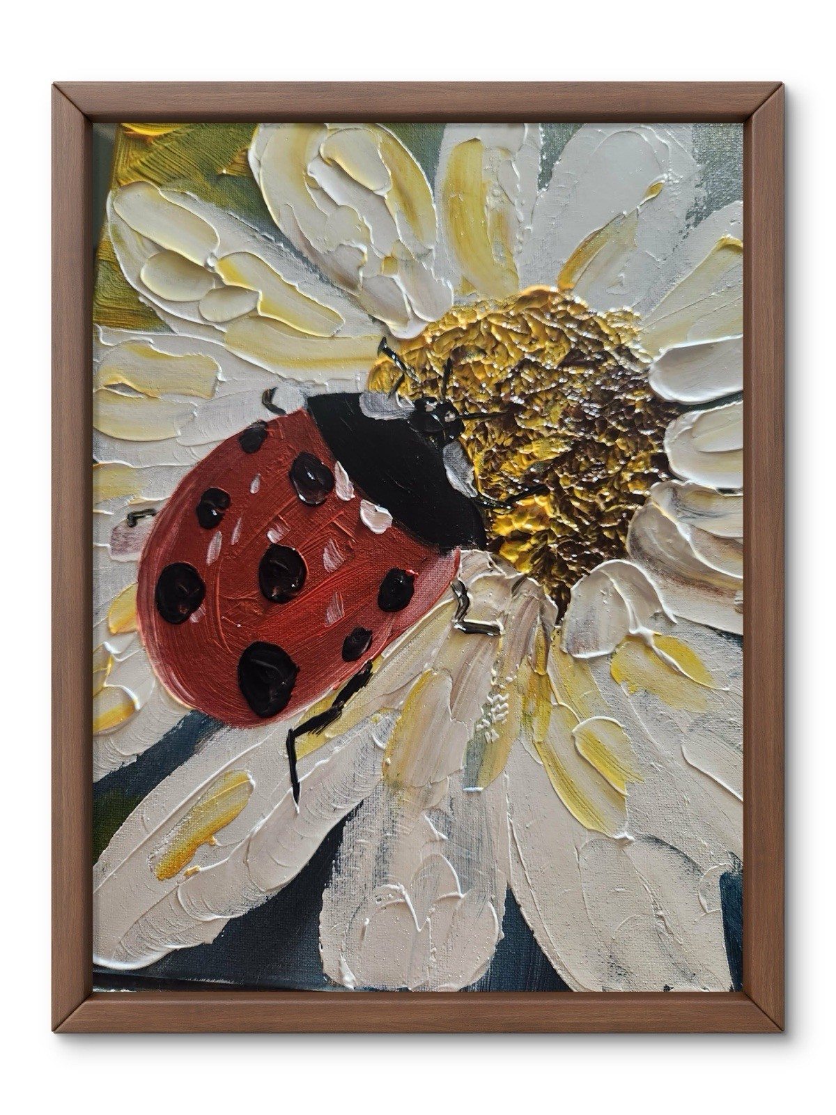 Abstract Lady Bug Flower Impressionistic Original Wall Art 14X11 Canvas Acrylic