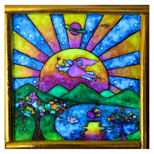 PETER MAX Universal Harmony sign Art UV Radiant Acrylic Canvas Hand Paint Frame