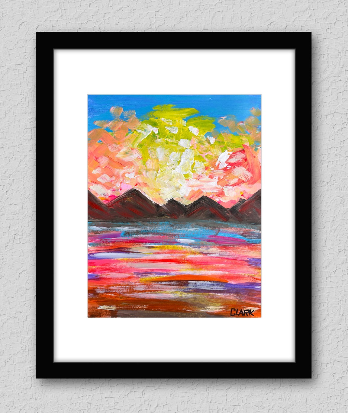 Abstract Mountain Sunset – Acrylic Painting 14×11″ Mixed Media Paper