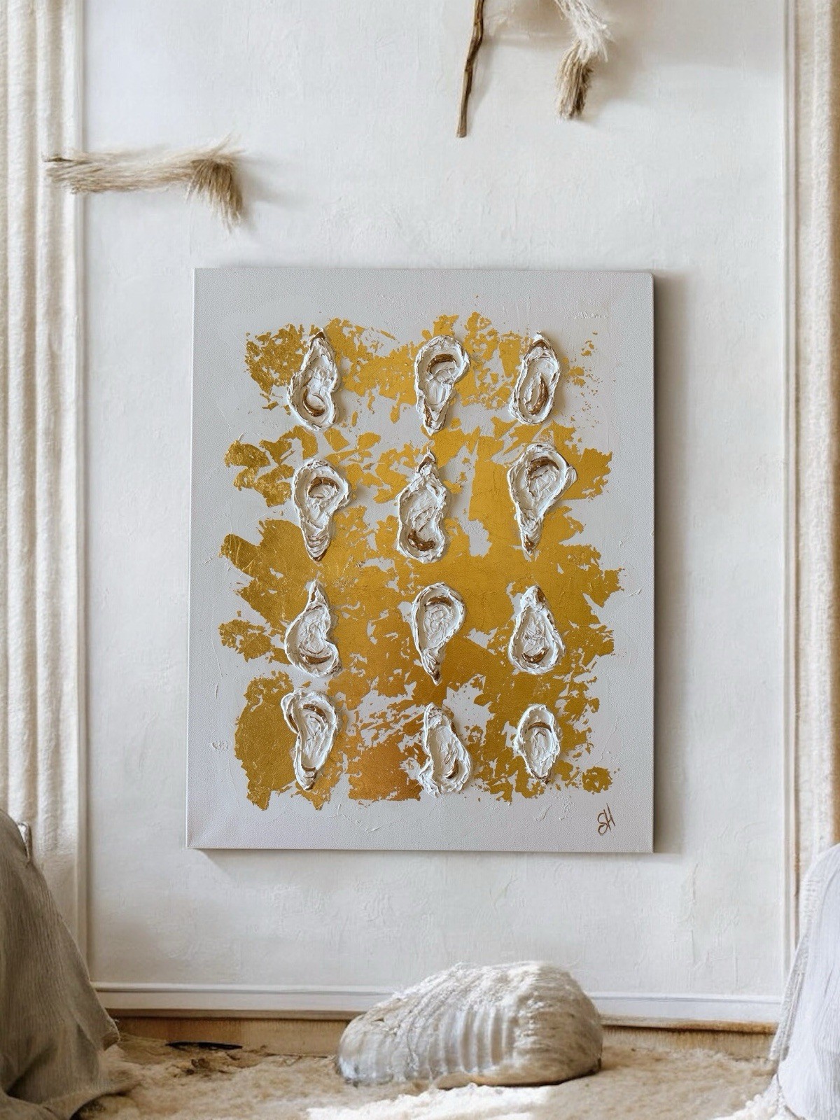 Mixed Media Sculpted Oyster Painting