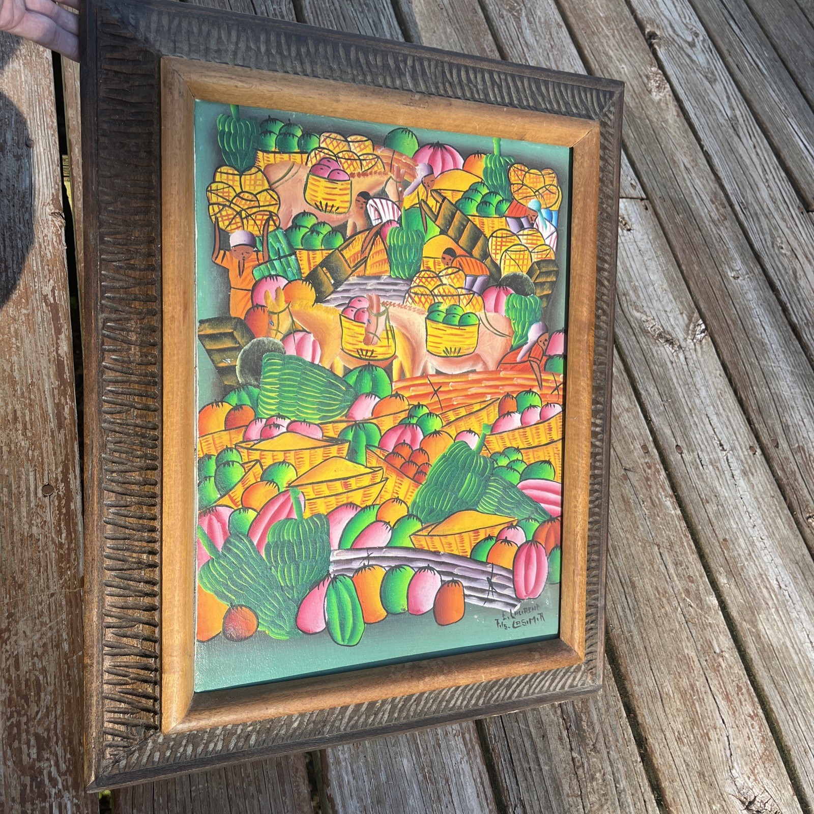 Original Laurent Casimir Haitian Oil Painting Canvas 21 x 17” Frame Signed OOAK
