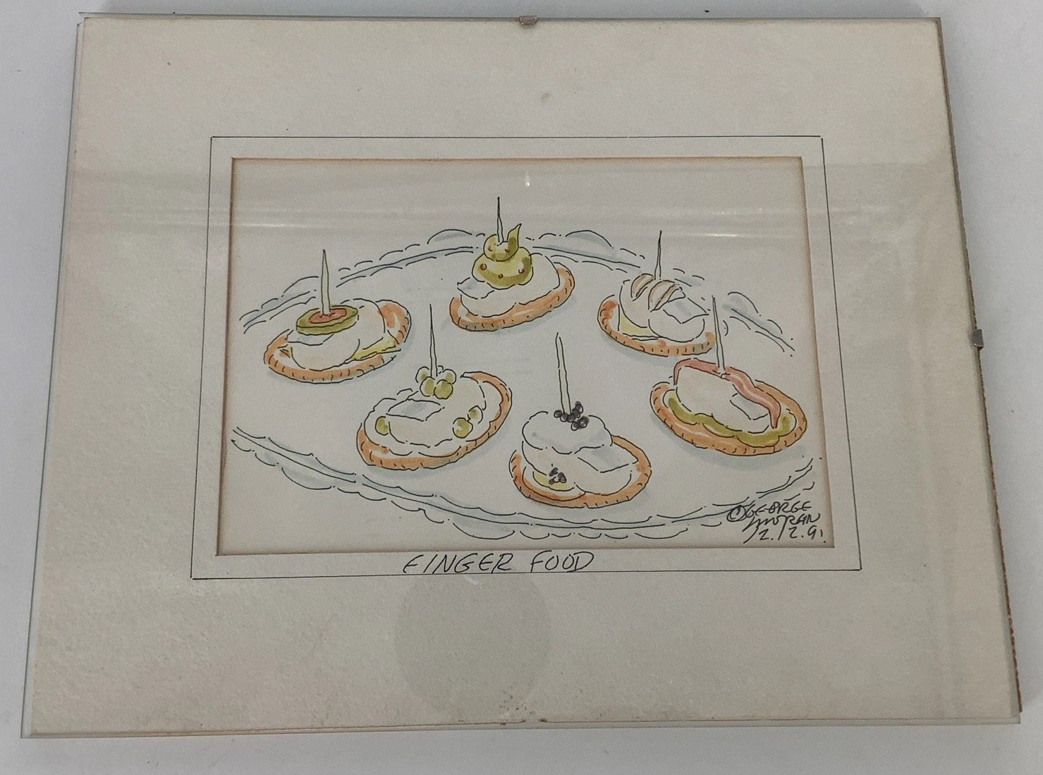 Vintage George Moran Signed Art Original Watercolor «FINGER FOOD» 2-17-1991