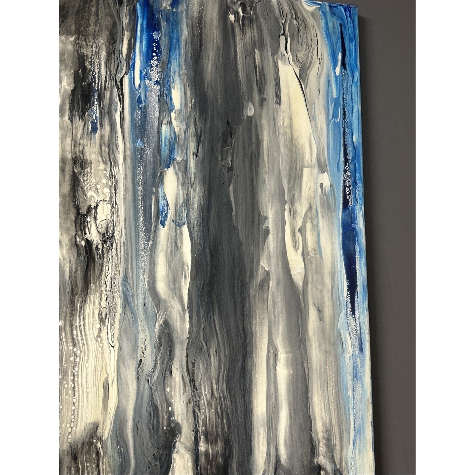Canvas Painting 16 X 20 Blue Black Acrylic Signed Titled Whispers In the Wind