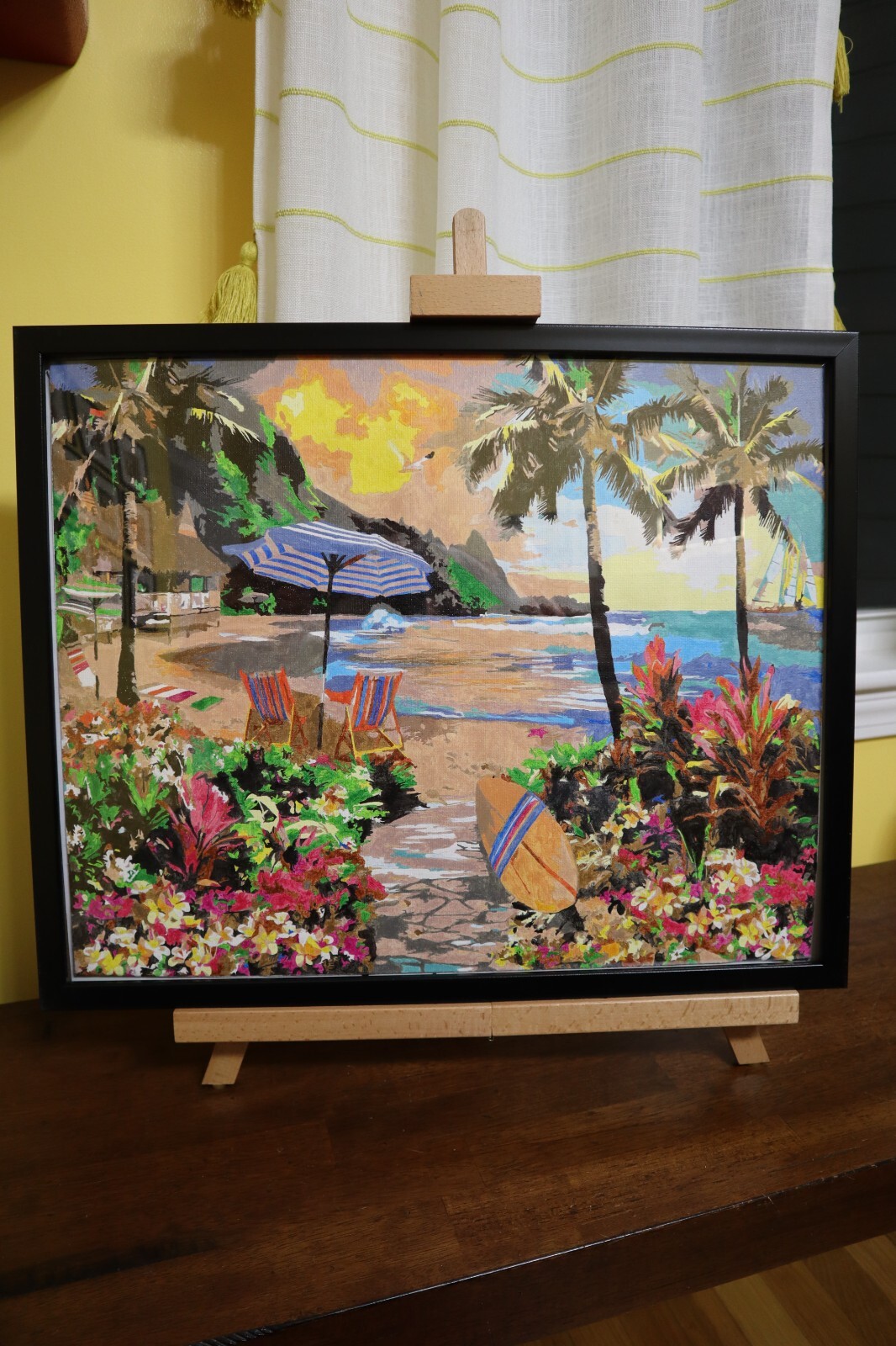 Framed Acrylic Paint by Number Art Tropical Beach Paradise Palm Tree Hawaii Boho