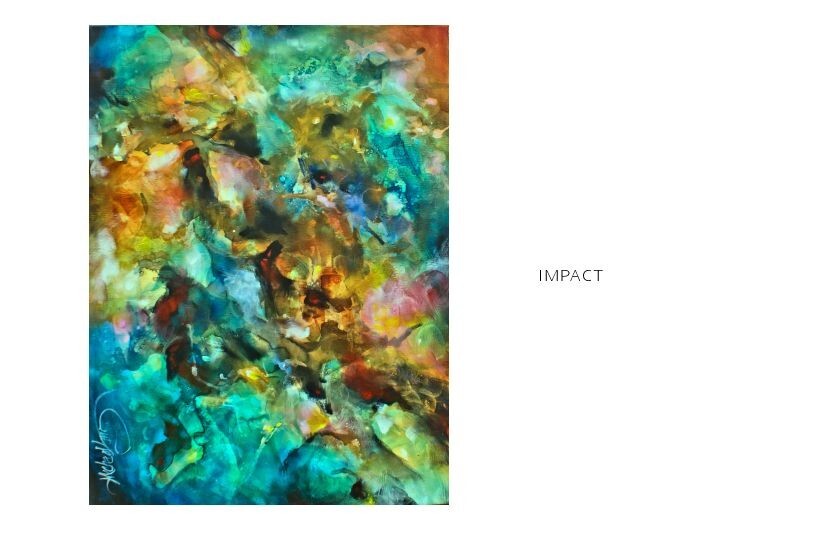 green blue aqua teal ear tons e abstract art original Mike Lang painting home de