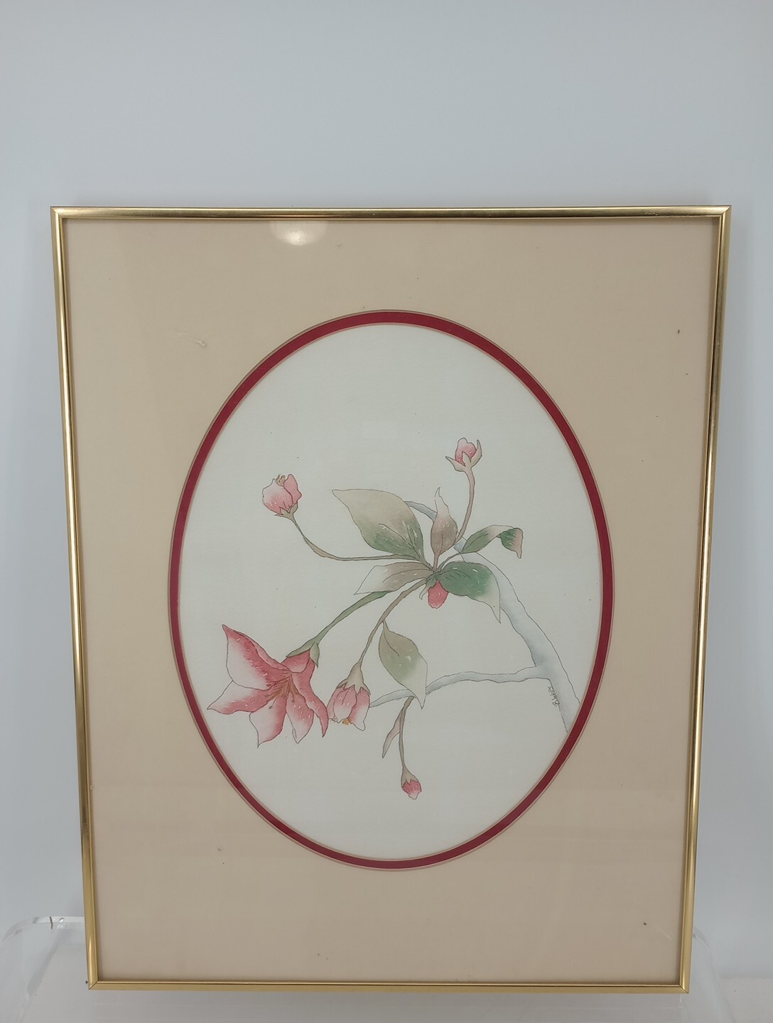 Beautiful Vtg Framed And Matted Watercolor Lilies signed B. Wells
