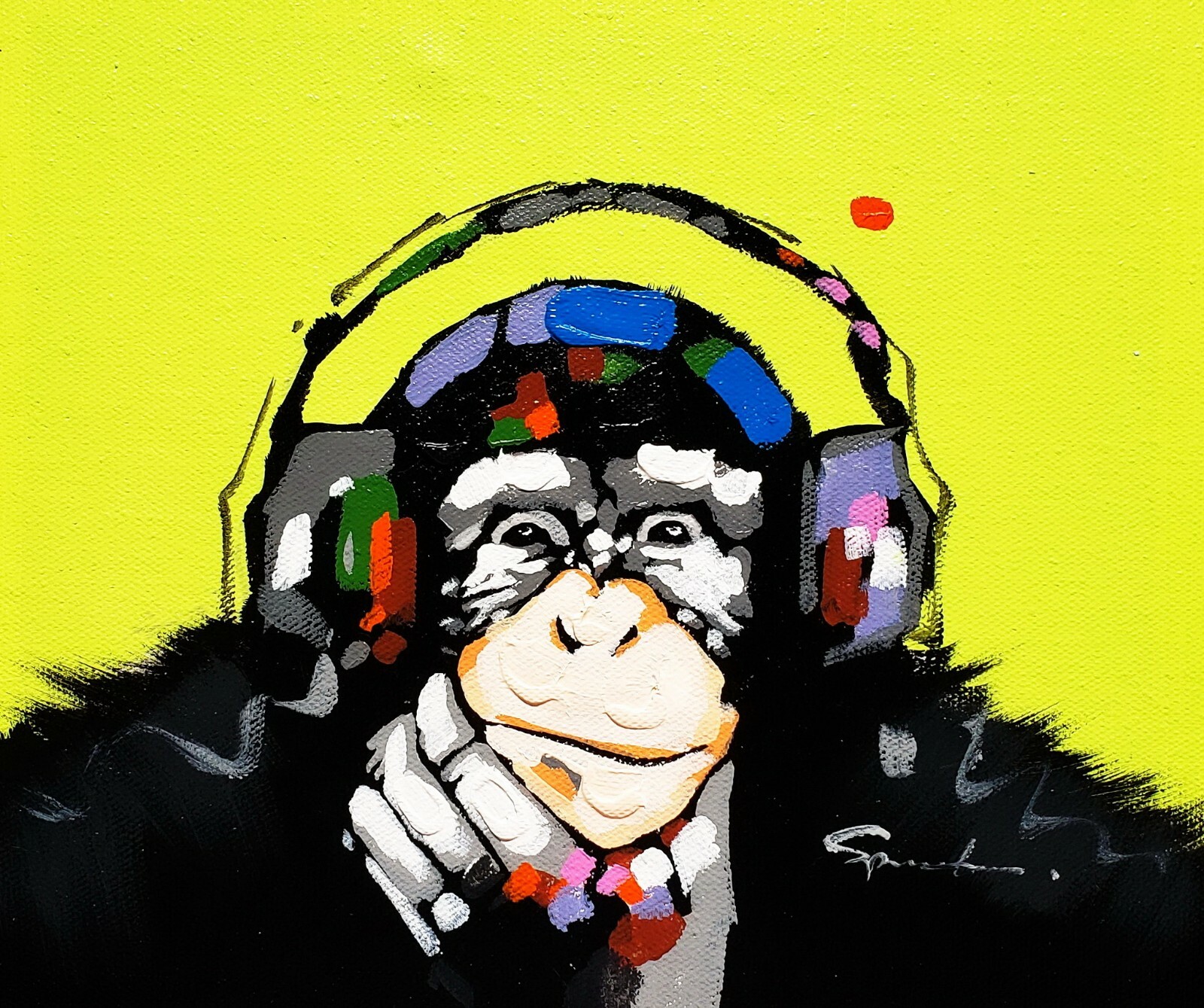 Monkey and Music, 8×10 Hand painted on Giclee Canvas, Canvas-only