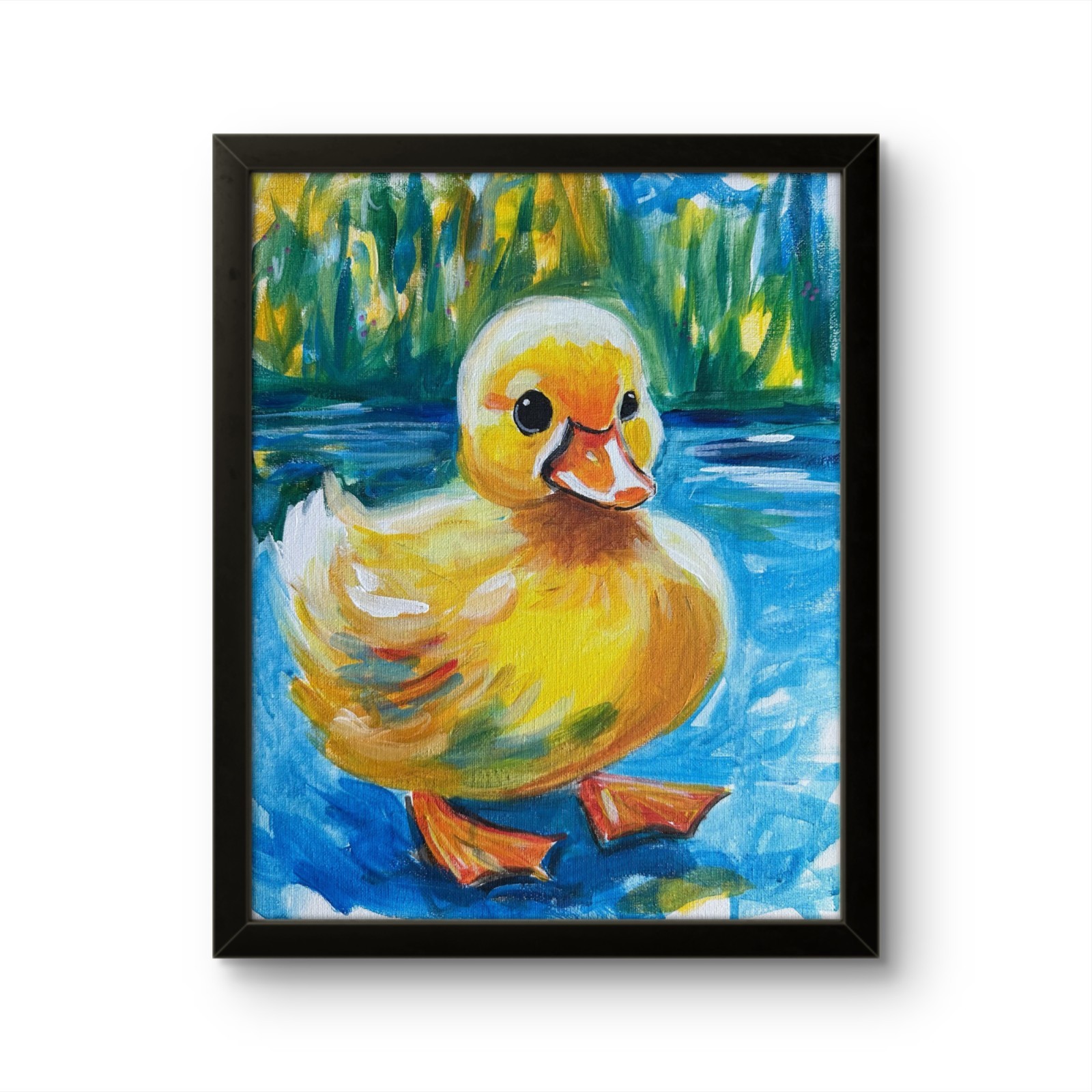 Cute Baby Duck Painting Pond Easter Wildlife Animal Bird 11×14 Duck Original
