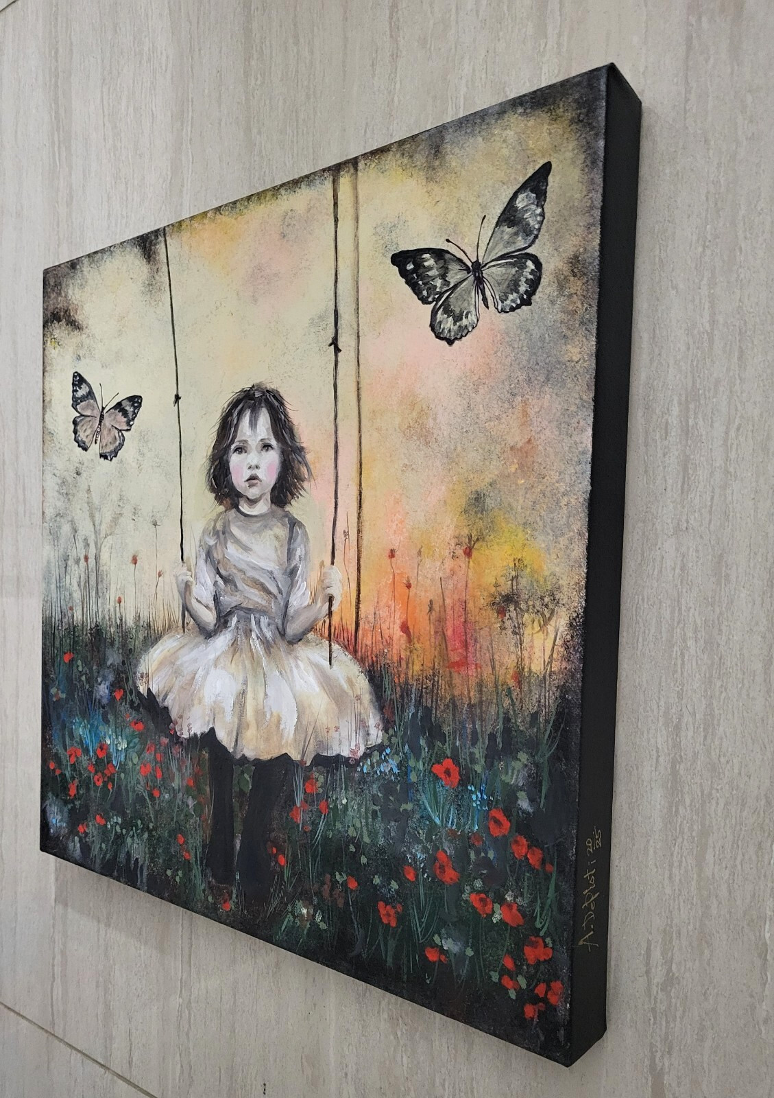 Oil/ Gallery wrap 1.5 in canvas painting* 16 x 16 in (41x41cm)*signed*SWING*