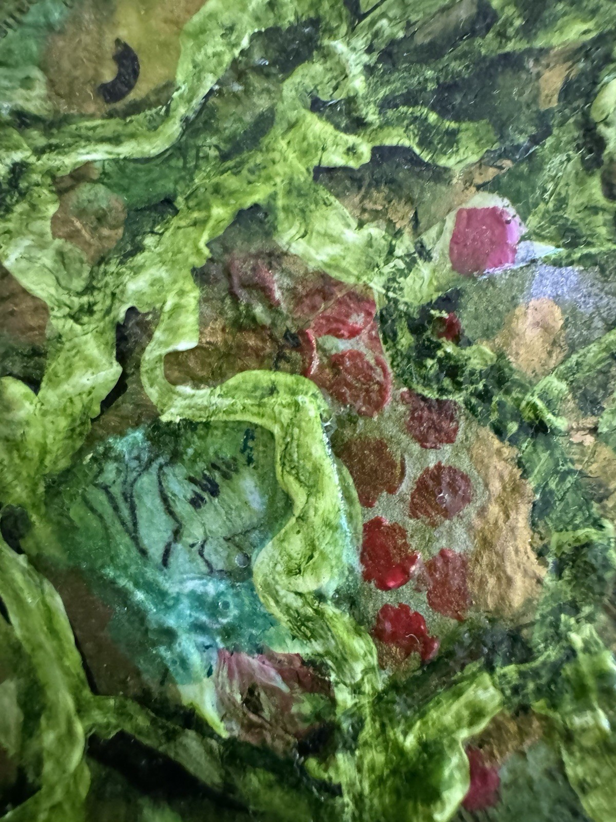 Oil on Canvas, Mixed Media Over Newspaper Painting – Lorie Lee Andrews 12” x 12”