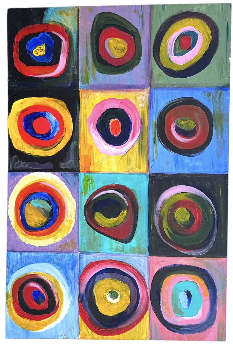 Abstract Circle Painting Kandinsky Style Colorful Squares Original Wall Art