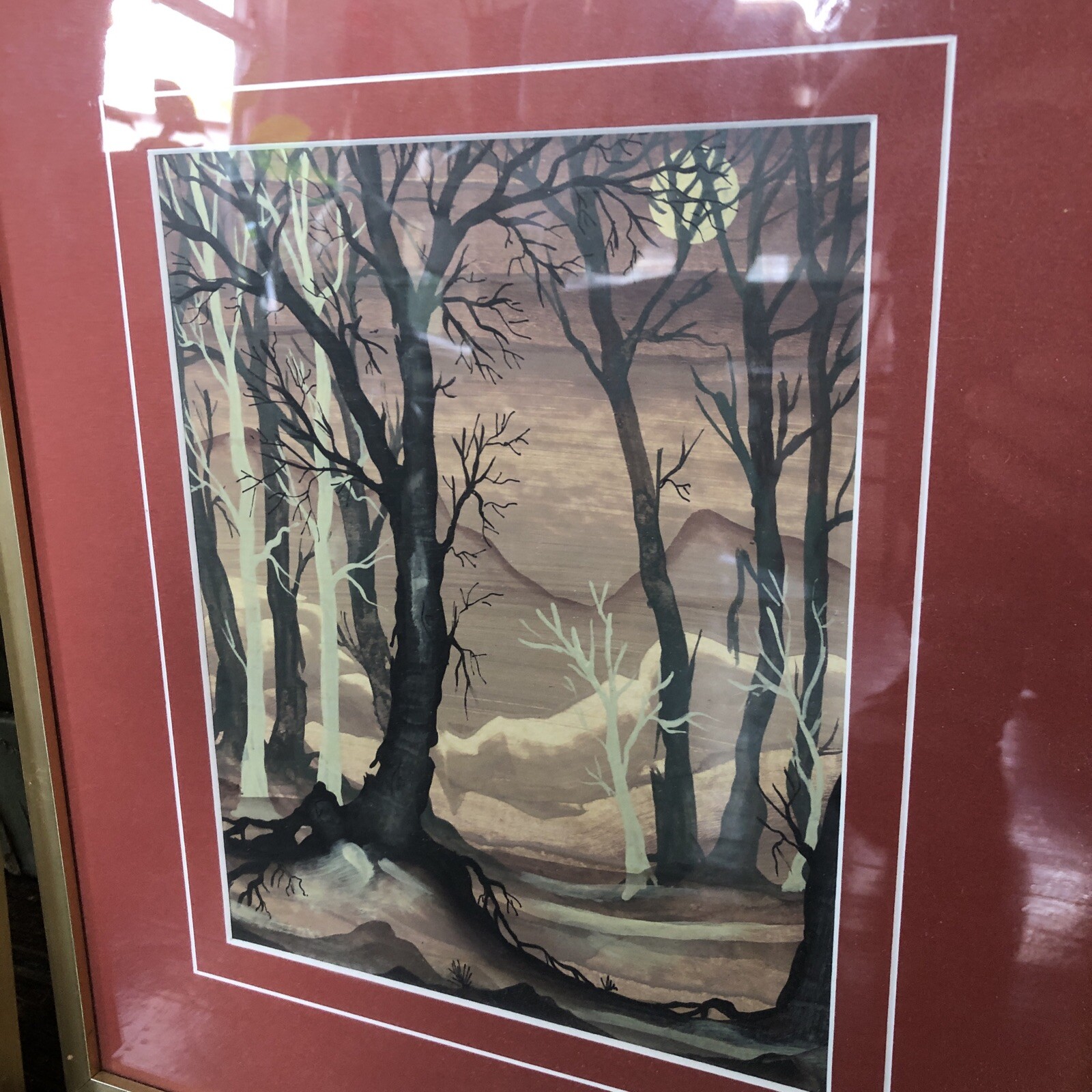 Two (2) Vtg MICHAEL SALMON New Zealand Australia Trees Paintings 1979 Watercolor