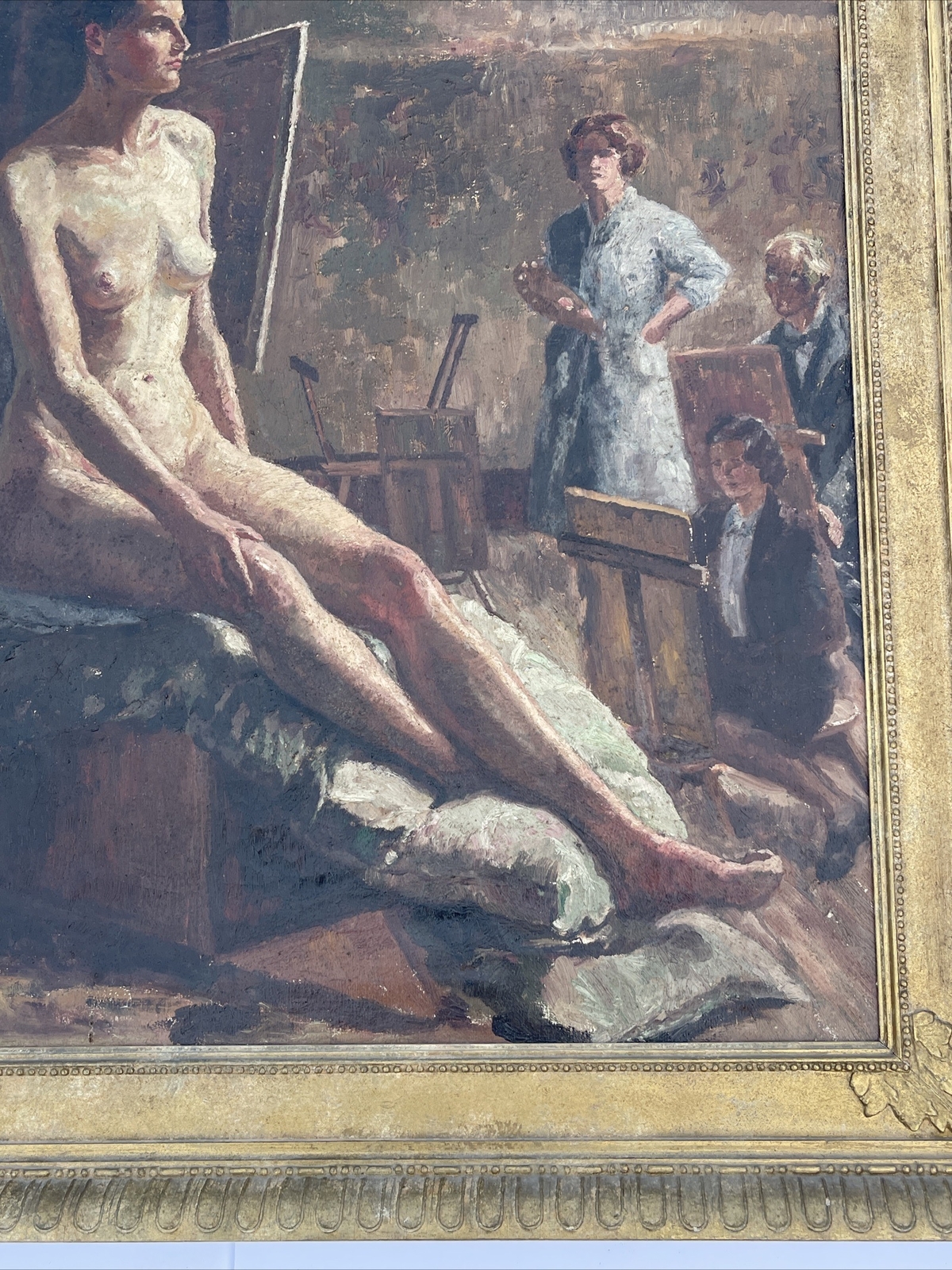 ANTIQUE PAINTING 1930’S Class STUDIO PORTRAIT PRETTY WOMAN FEMALE MODEL MYSTERY