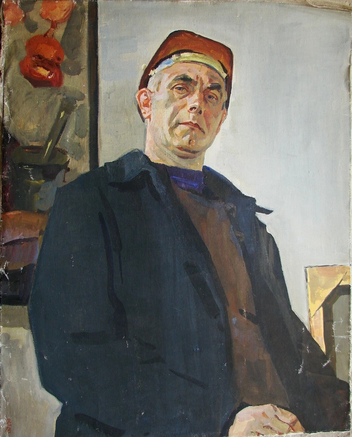 Ukrainian Soviet USSR tempera Painting male portrait of the artist realism