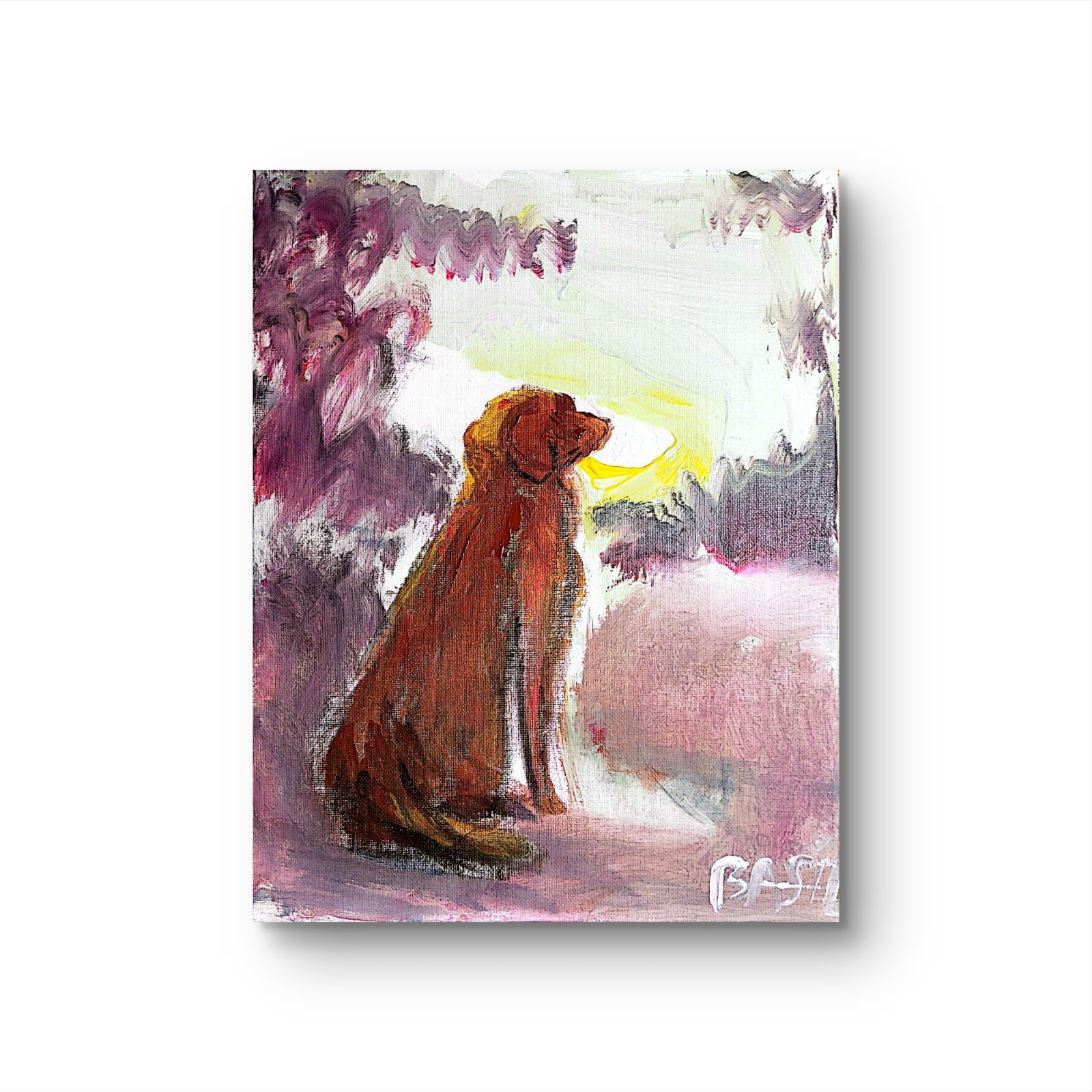Labrador Silhouetted Vibrant Abstract Expressionism Canvas Painting 11×14