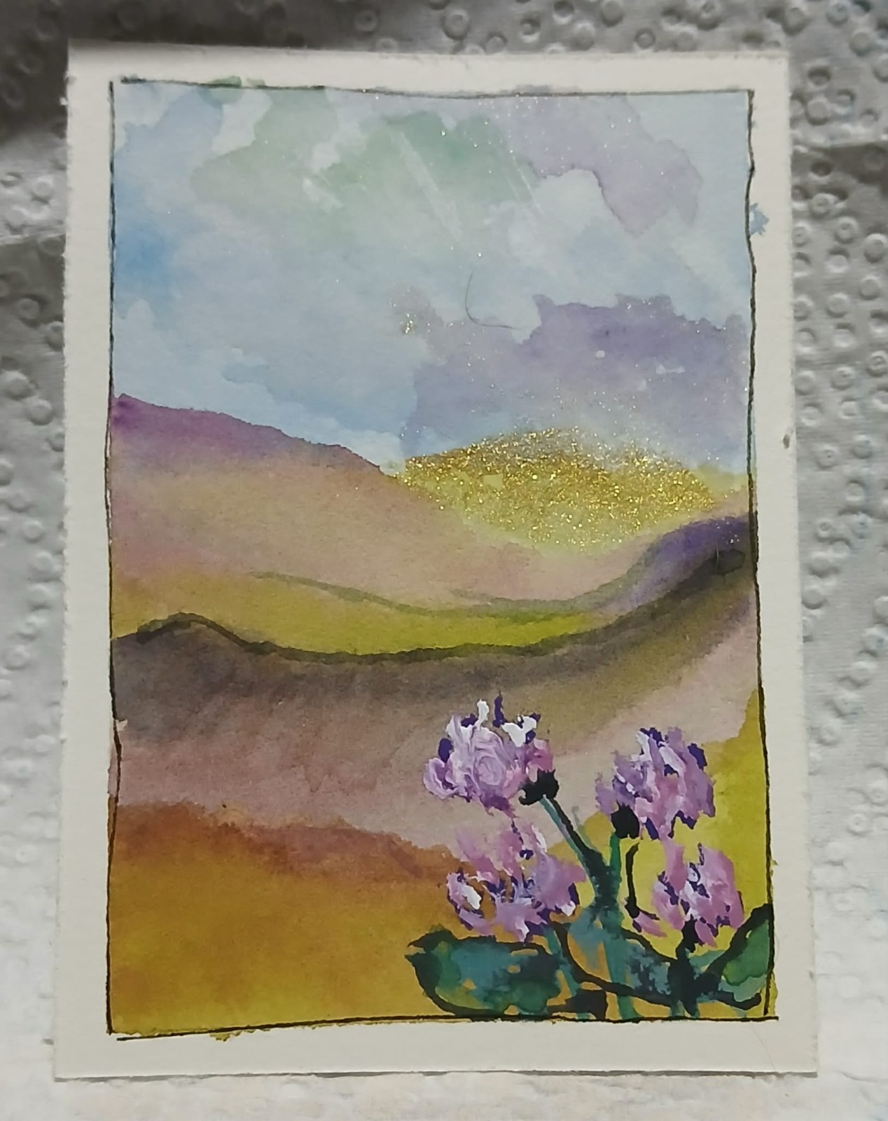 Golden Sun Over Scottish Thistles OOAK Watercolor ACEO by Virginia Giftable