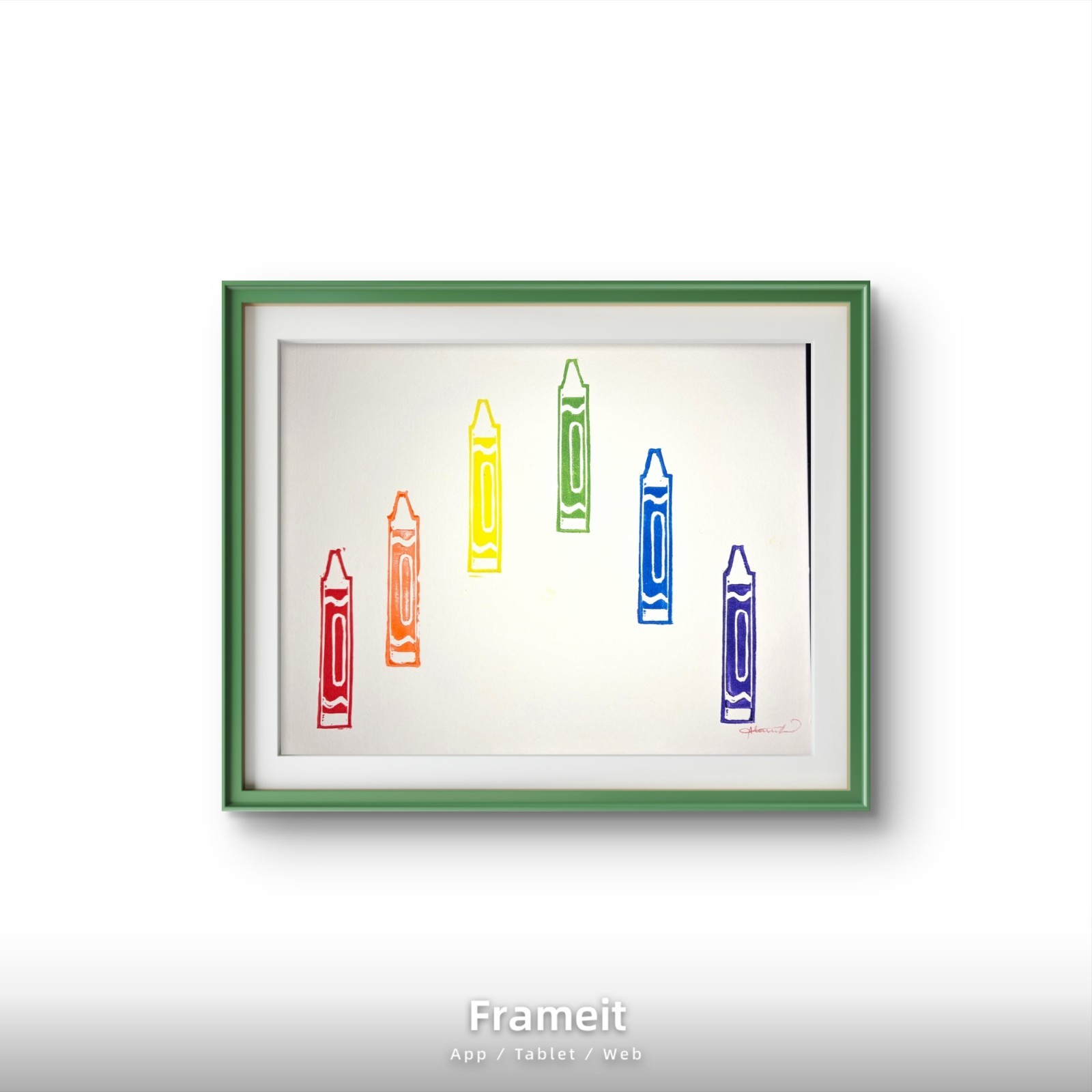 Original Rainbow Crayon Arc Linocut Print By Alannah Dyer- Acrylic 8×10 in Teach